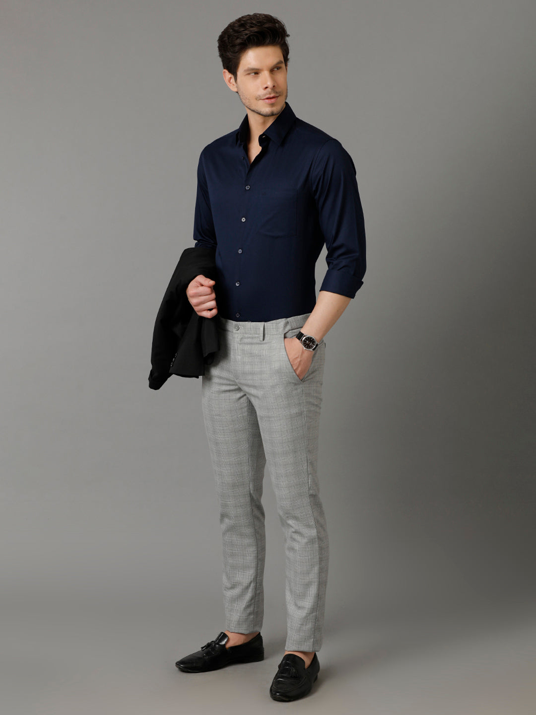 Aldeno Mens Regular Fit Solid Navy Blue Formal Cotton Shirt (CAEDY)