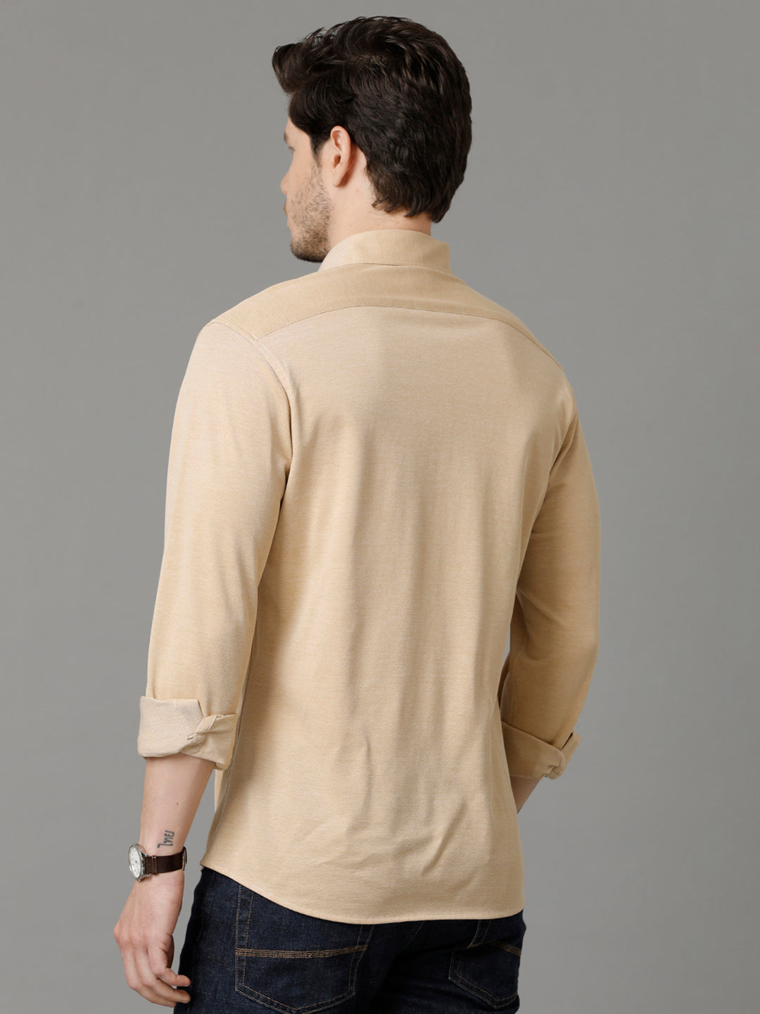 Aldeno Mens Regular Fit Solid Yellow Casual Knitted Cotton Shirt (CAIUS)