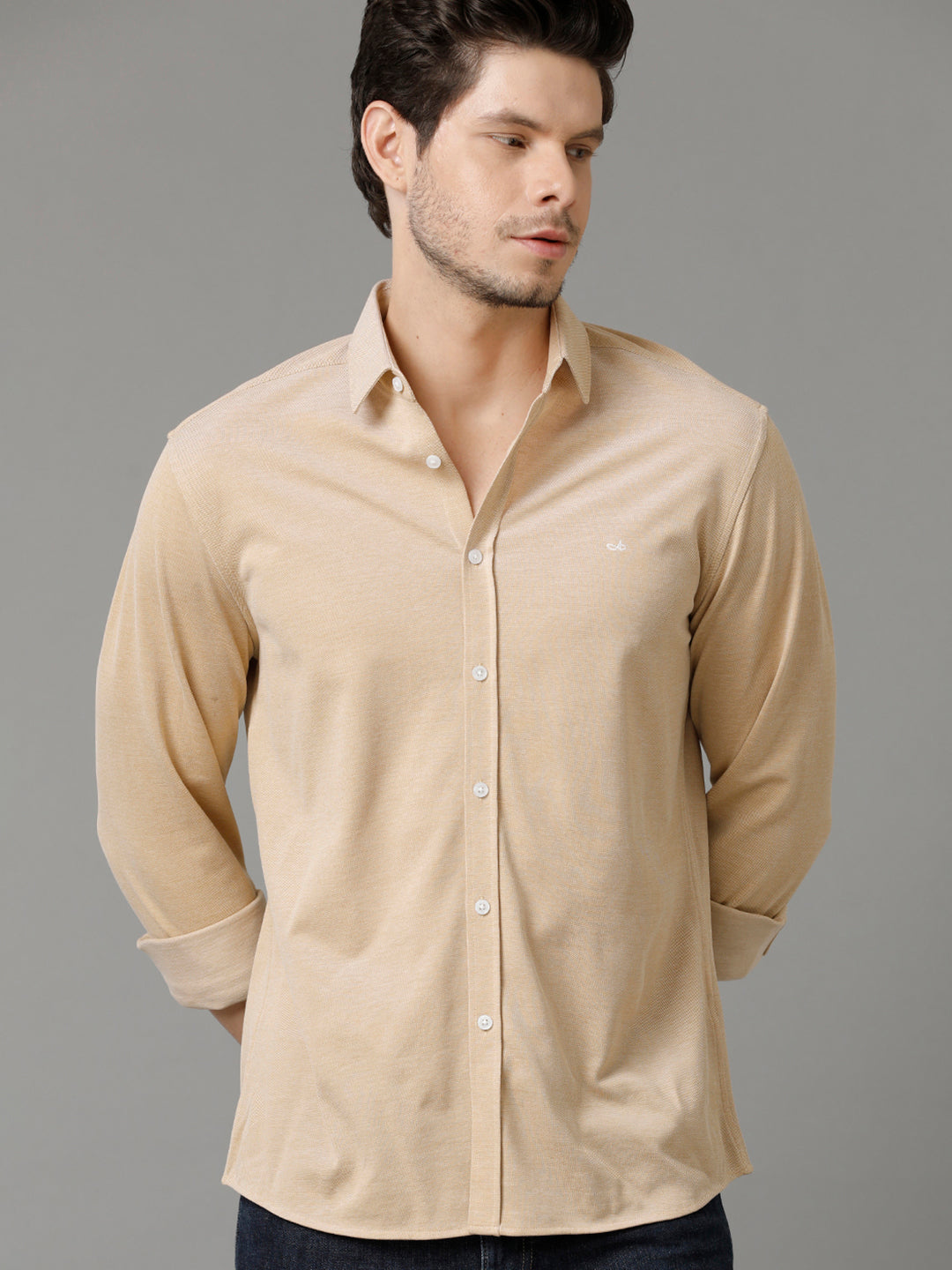 Aldeno Mens Regular Fit Solid Yellow Casual Knitted Cotton Shirt (CAIUS)