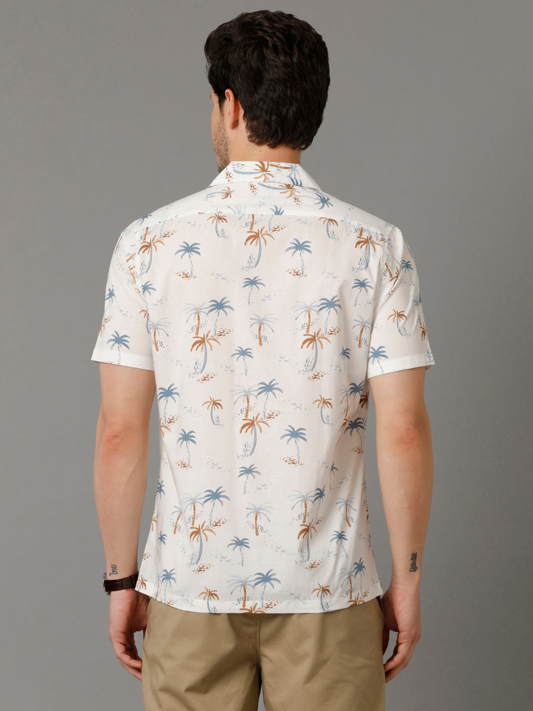 Aldeno Mens Regular Fit Floral Print White Casual Cotton Shirt (CALAN)