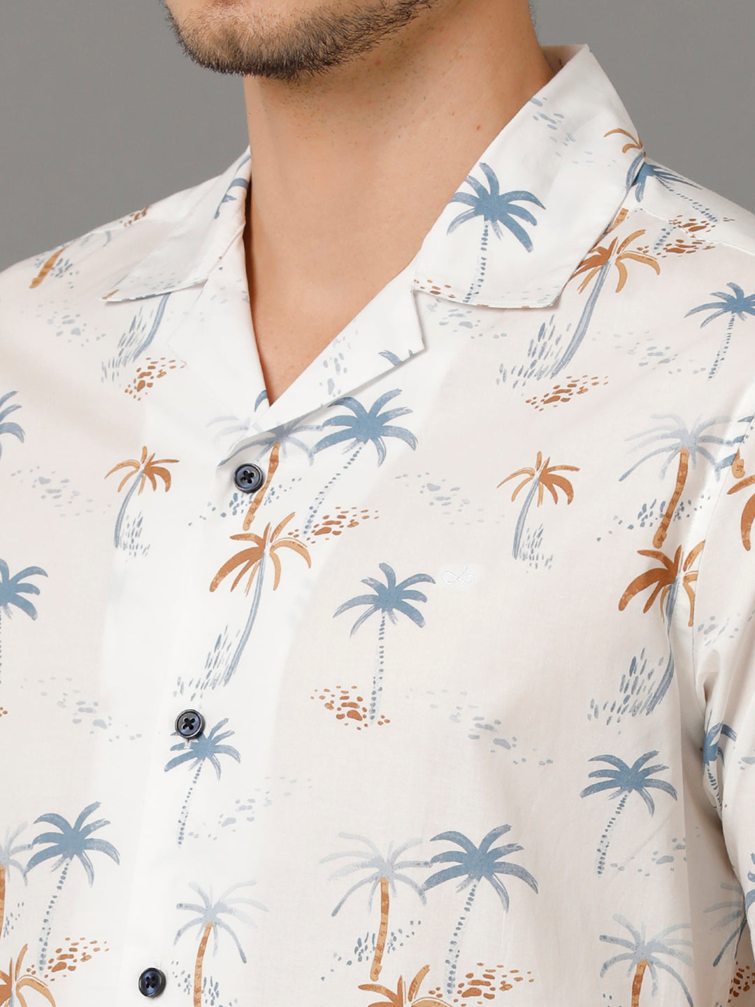 Aldeno Mens Regular Fit Floral Print White Casual Cotton Shirt (CALAN)