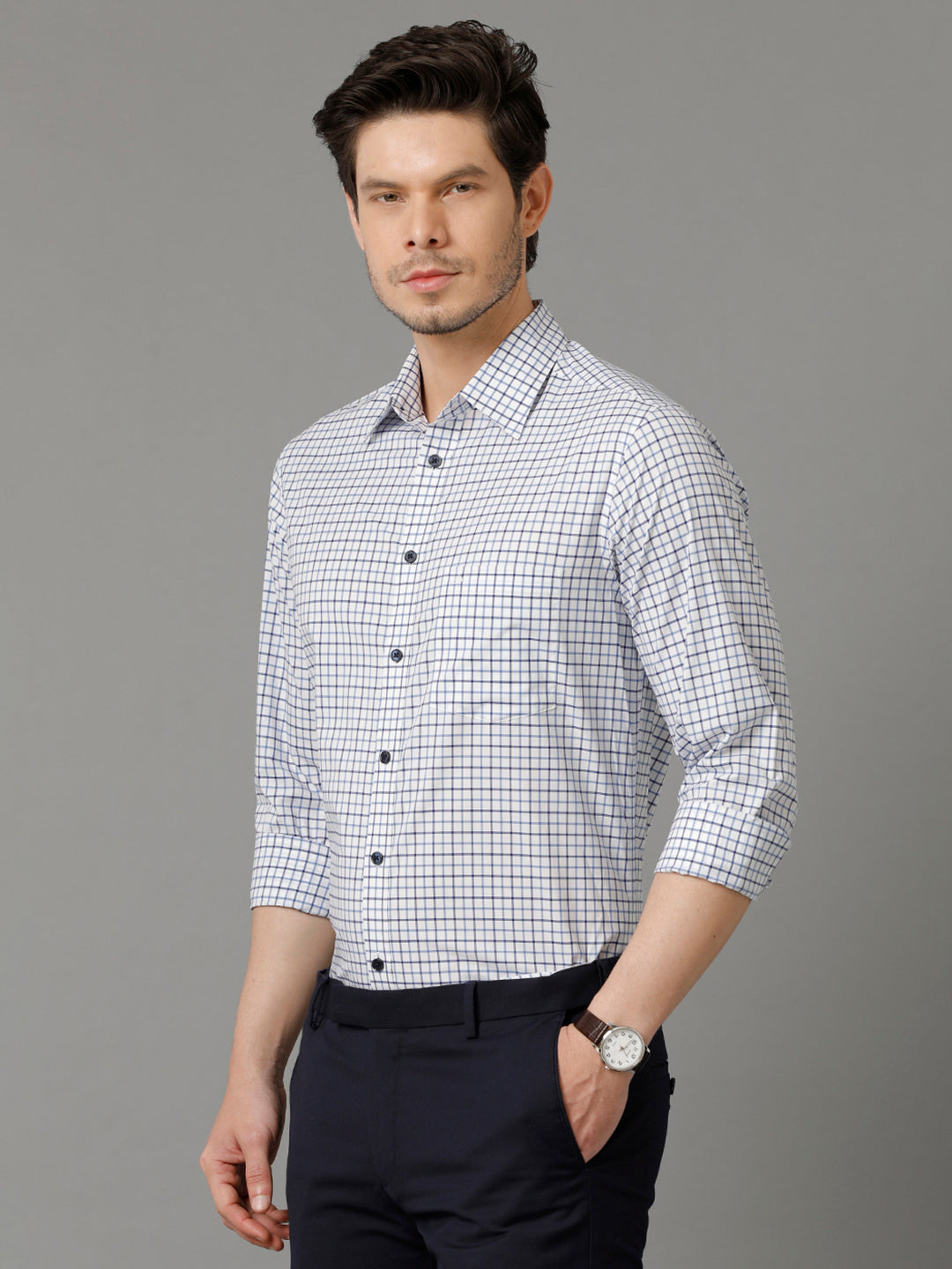 Aldeno Mens Regular Fit Other Checks Blue Casual Cotton Shirt (CALUM)