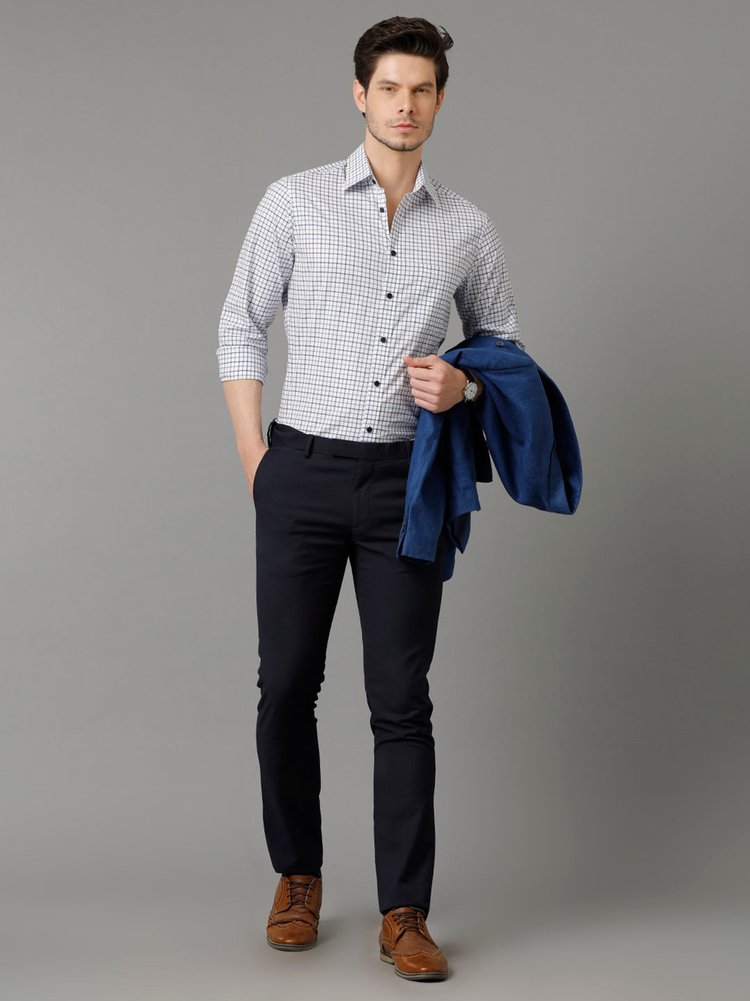 Aldeno Mens Regular Fit Other Checks Blue Casual Cotton Shirt (CALUM)