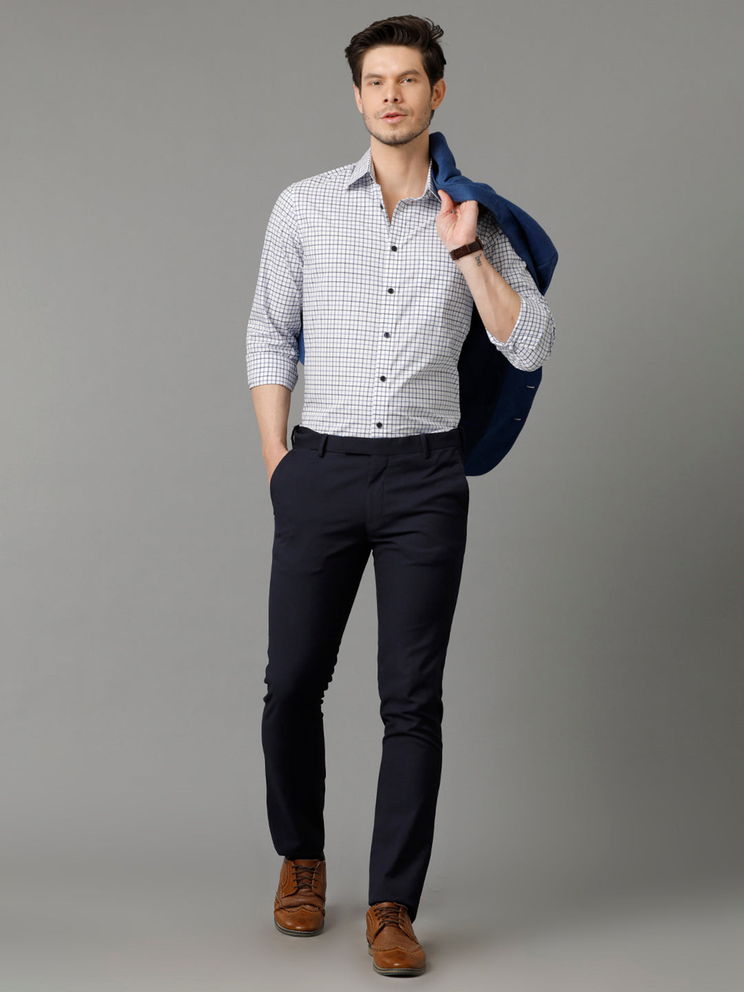 Aldeno Mens Regular Fit Other Checks Blue Casual Cotton Shirt (CALUM)