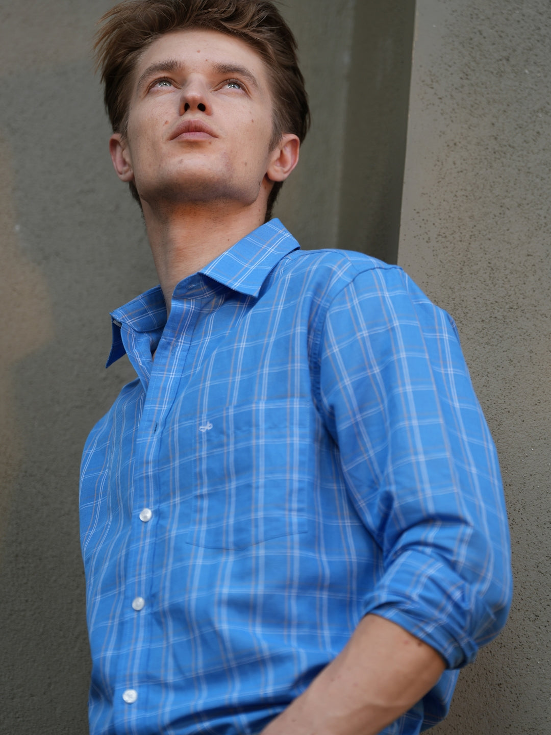 Aldeno Men Regular Fit Check Blue/White/Beige Casual Linen Blend Shirt (CAMSI)