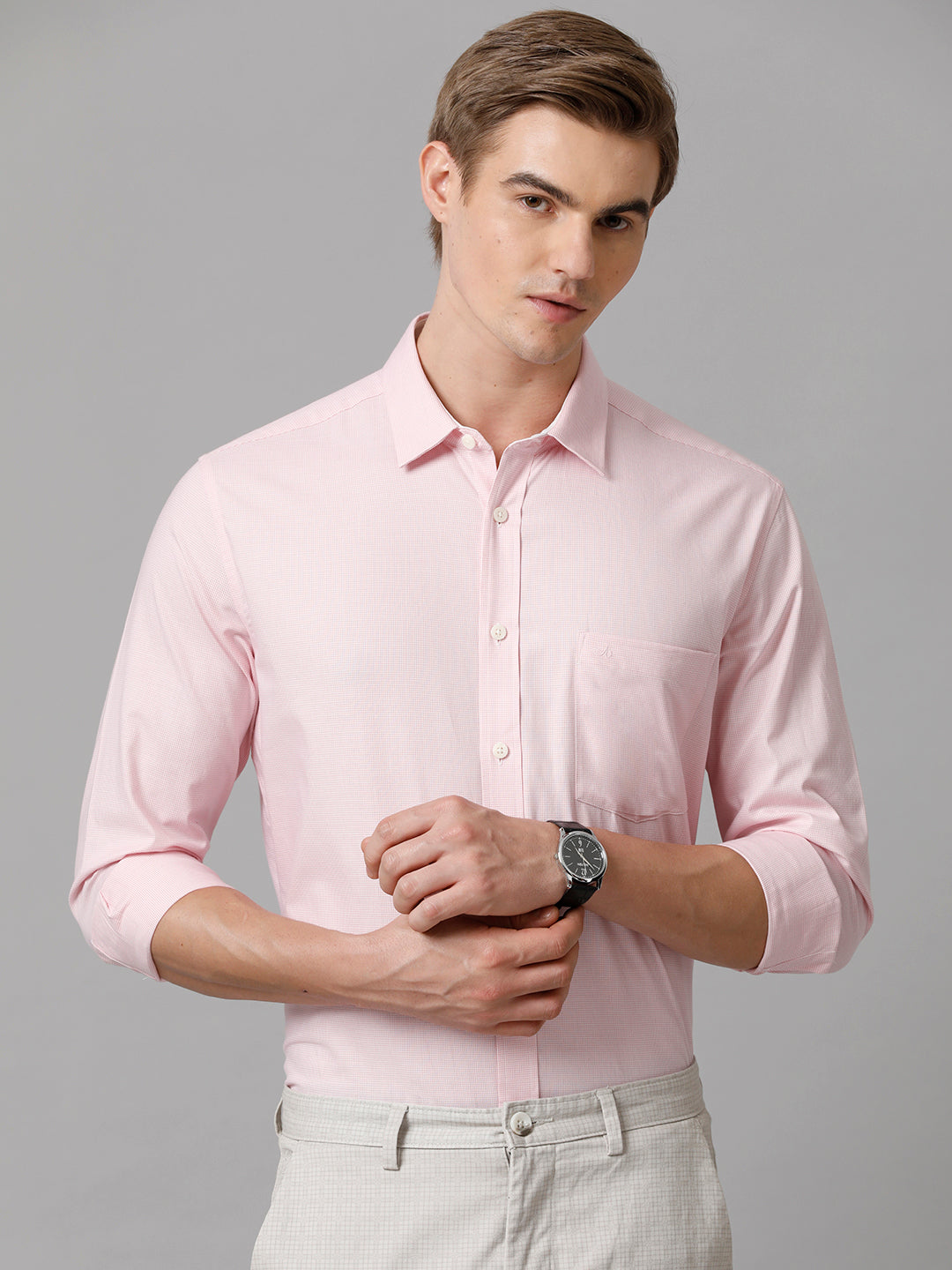 Aldeno Men Checkered Formal Pink Shirt (CAPEL)