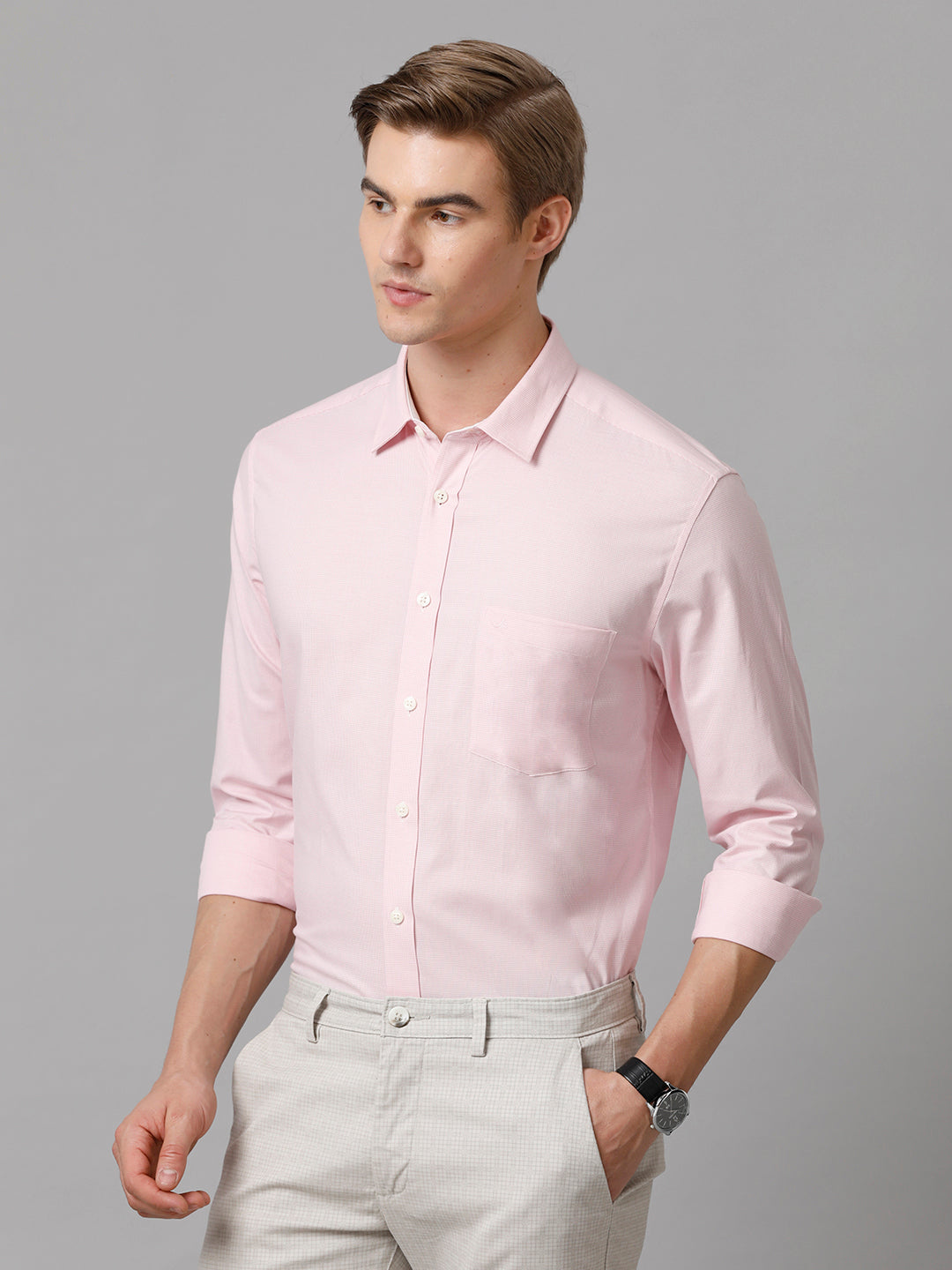 Aldeno Men Checkered Formal Pink Shirt (CAPEL)