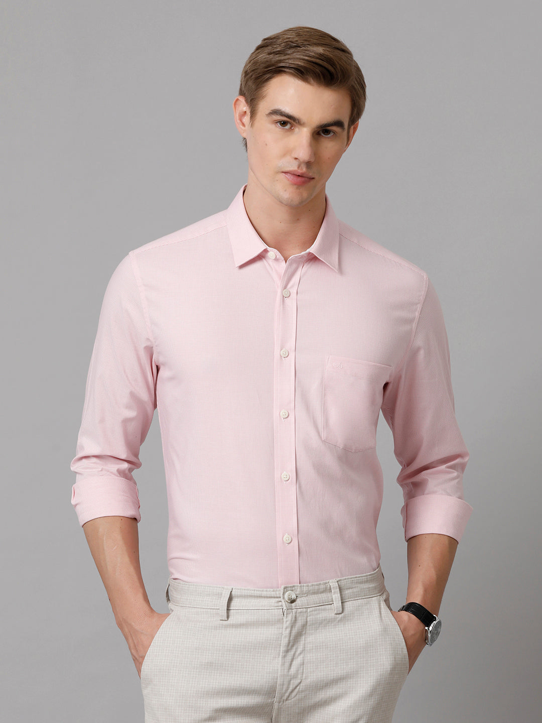 Aldeno Men Checkered Formal Pink Shirt (CAPEL)