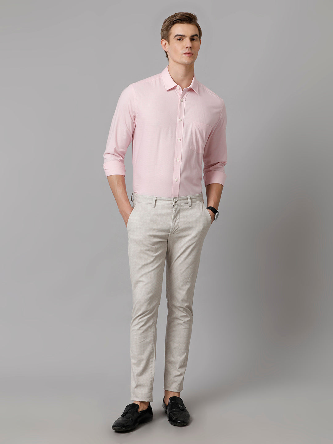 Aldeno Men Checkered Formal Pink Shirt (CAPEL)