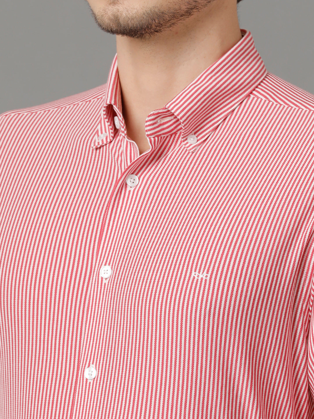 Aldeno Mens Regular Fit Vertical Stripes Red Formal Knitted Cotton Shirt (CARGO)
