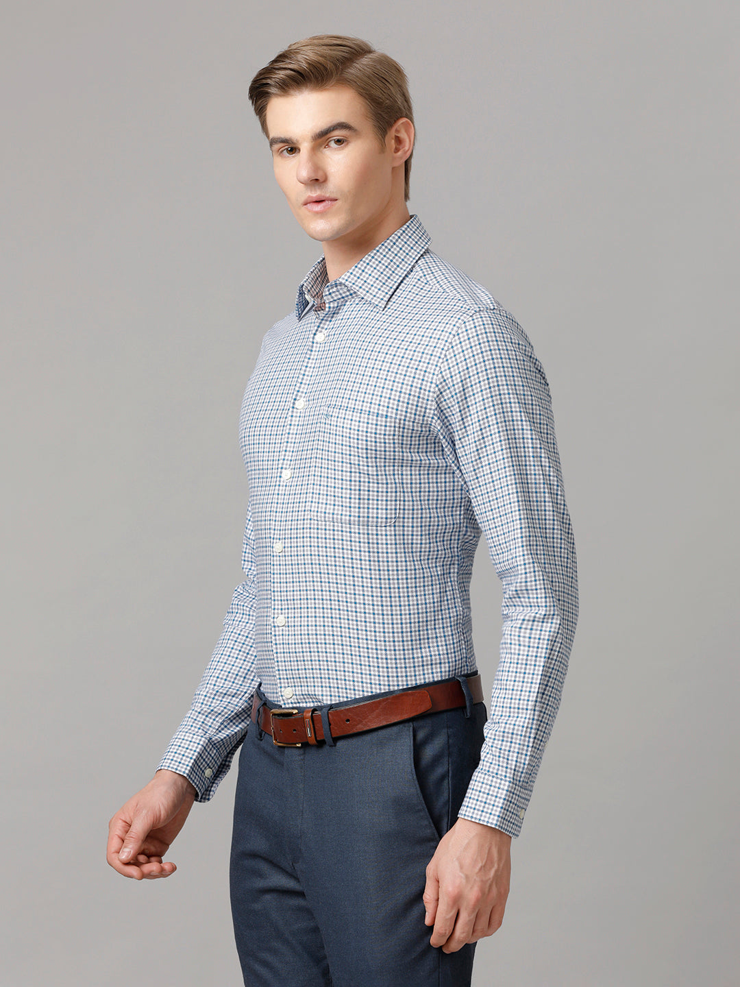 Aldeno Men Checkered Formal Blue Shirt (CARIO)