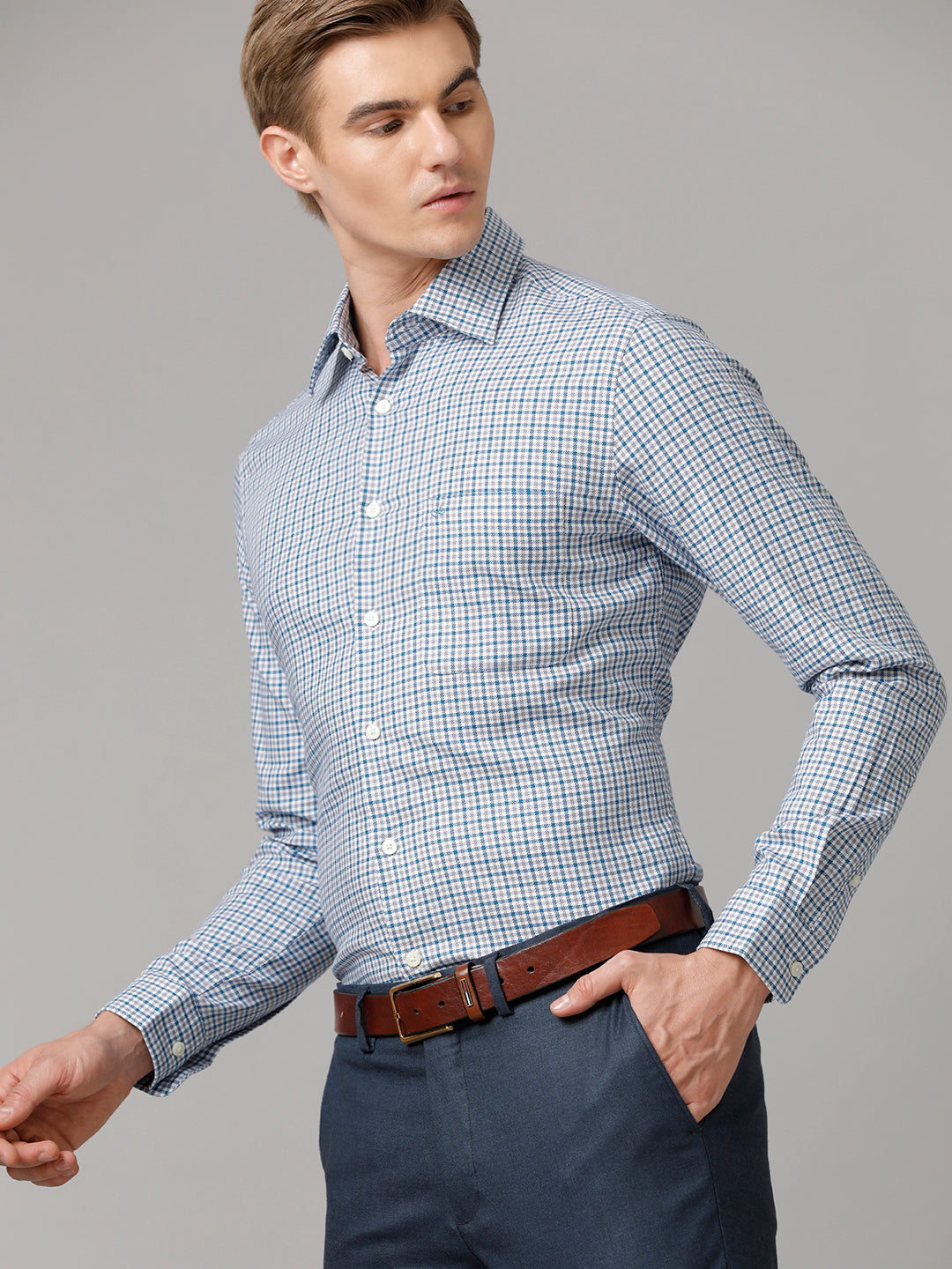 Aldeno Men Checkered Formal Blue Shirt (CARIO)