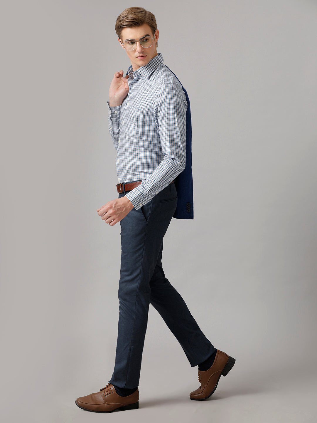 Aldeno Men Checkered Formal Blue Shirt (CARIO)