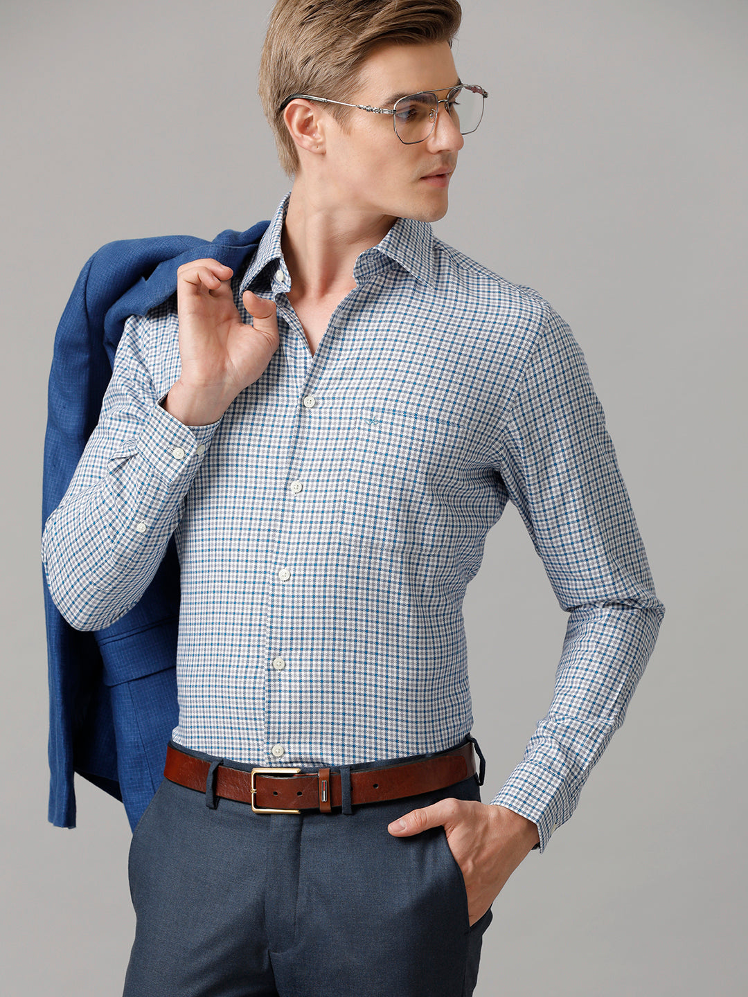 Aldeno Men Checkered Formal Blue Shirt (CARIO)