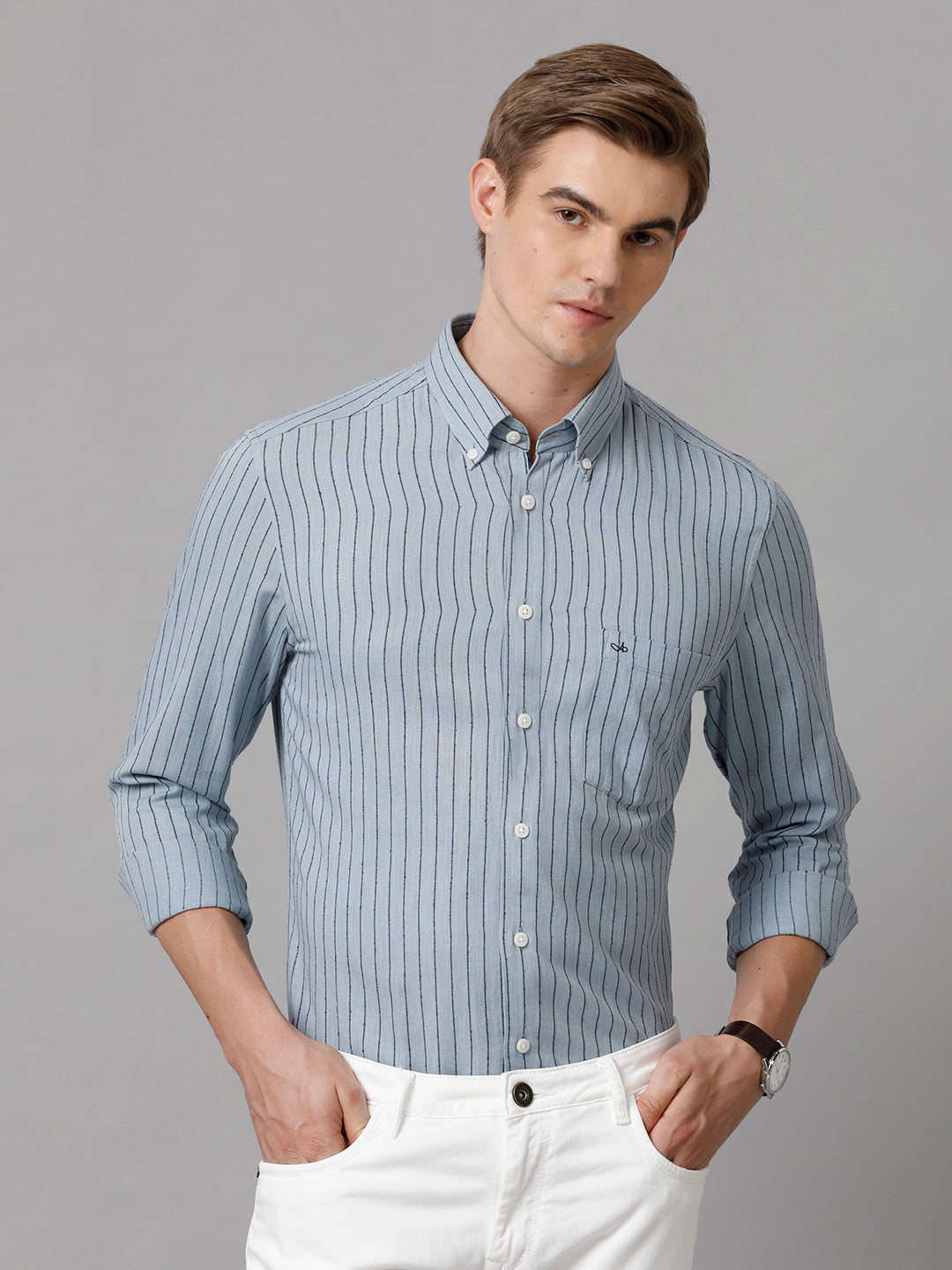Aldeno Men Striped Formal Blue Shirt (CARLA)