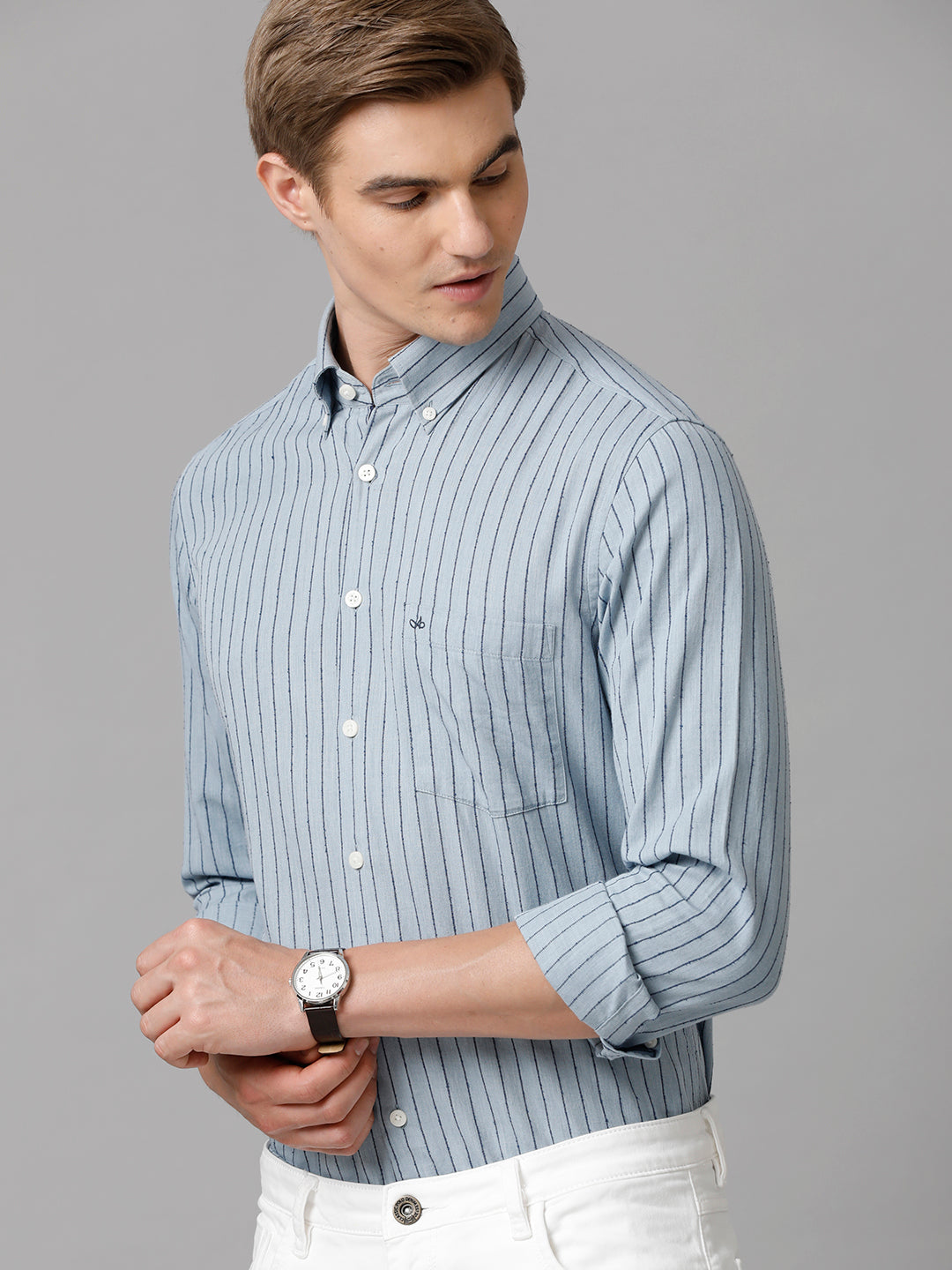 Aldeno Men Striped Formal Blue Shirt (CARLA)