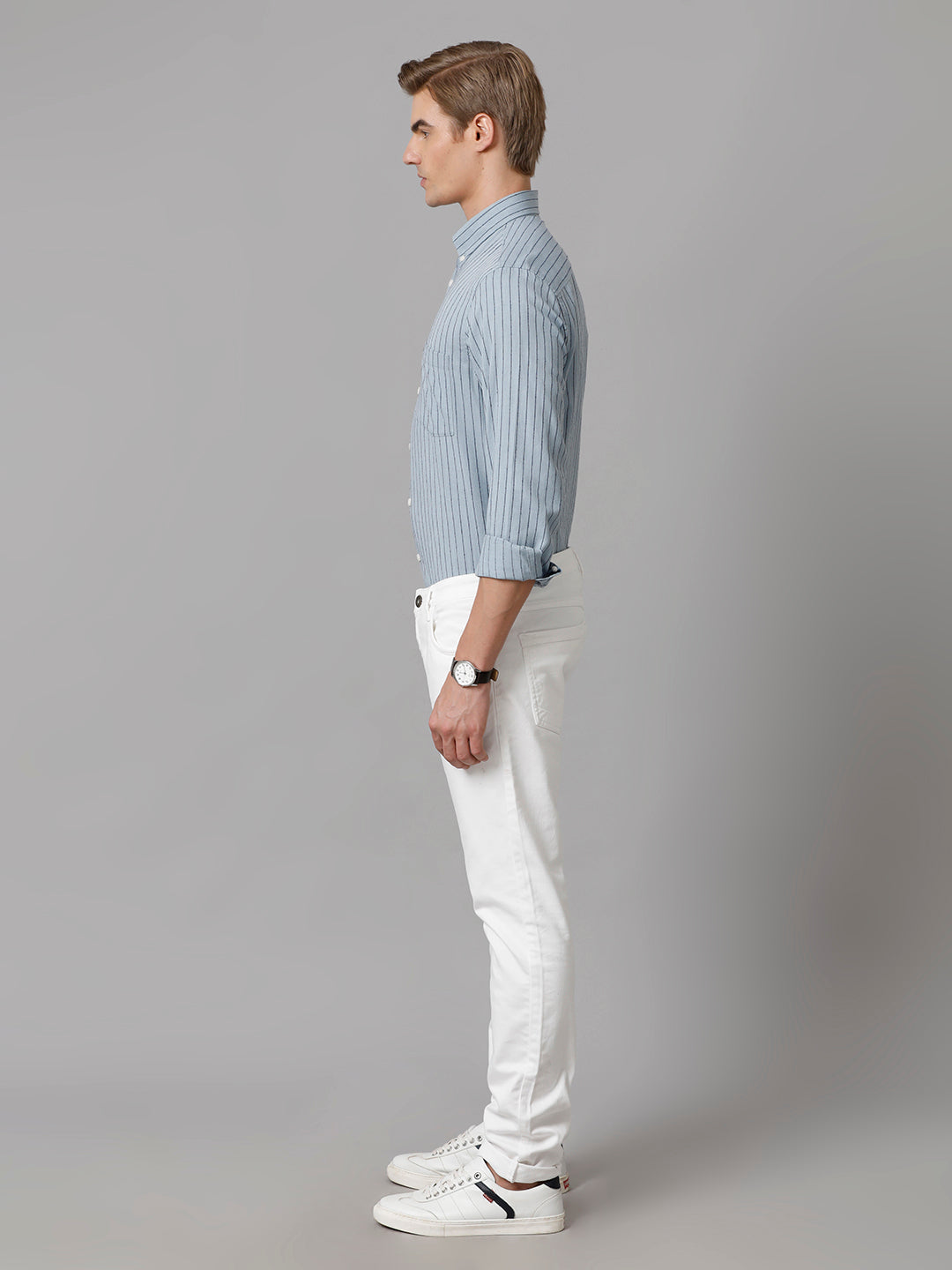 Aldeno Men Striped Formal Blue Shirt (CARLA)