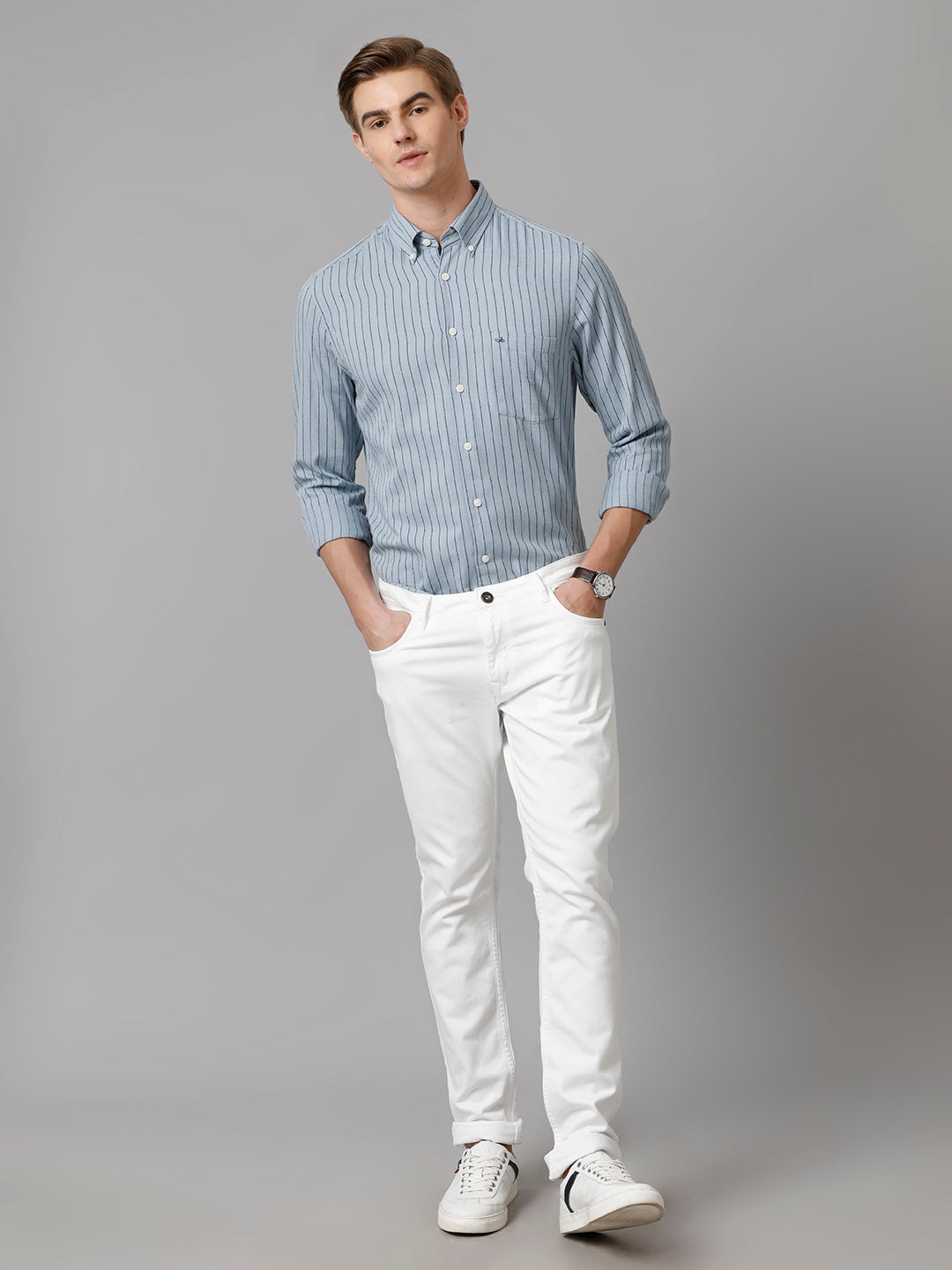 Aldeno Men Striped Formal Blue Shirt (CARLA)