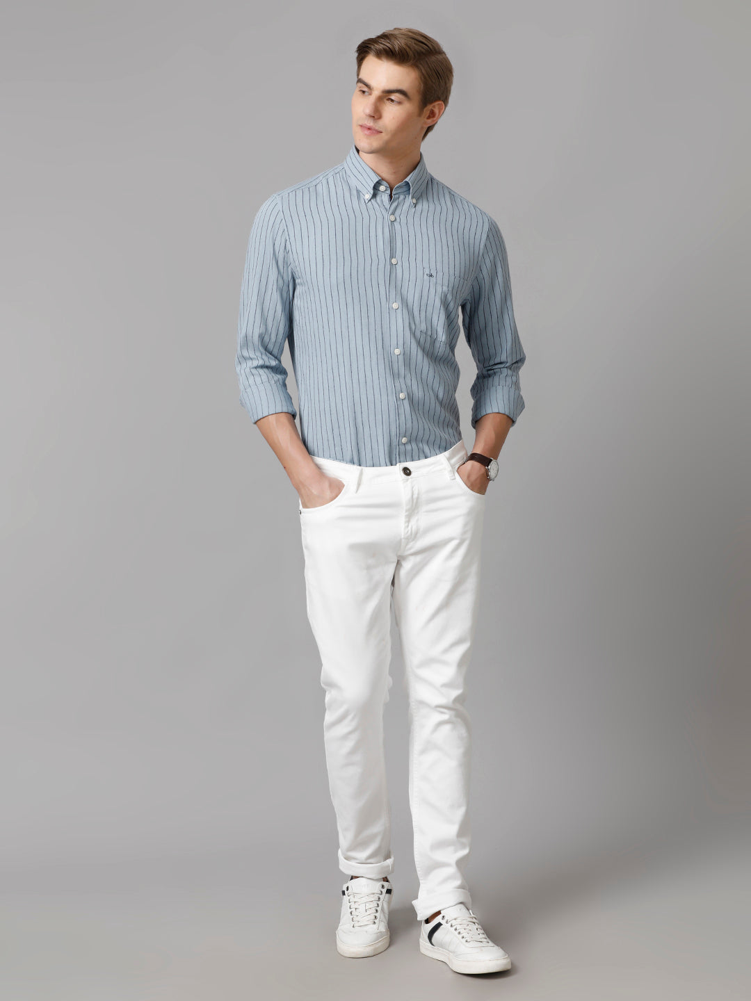 Aldeno Men Striped Formal Blue Shirt (CARLA)