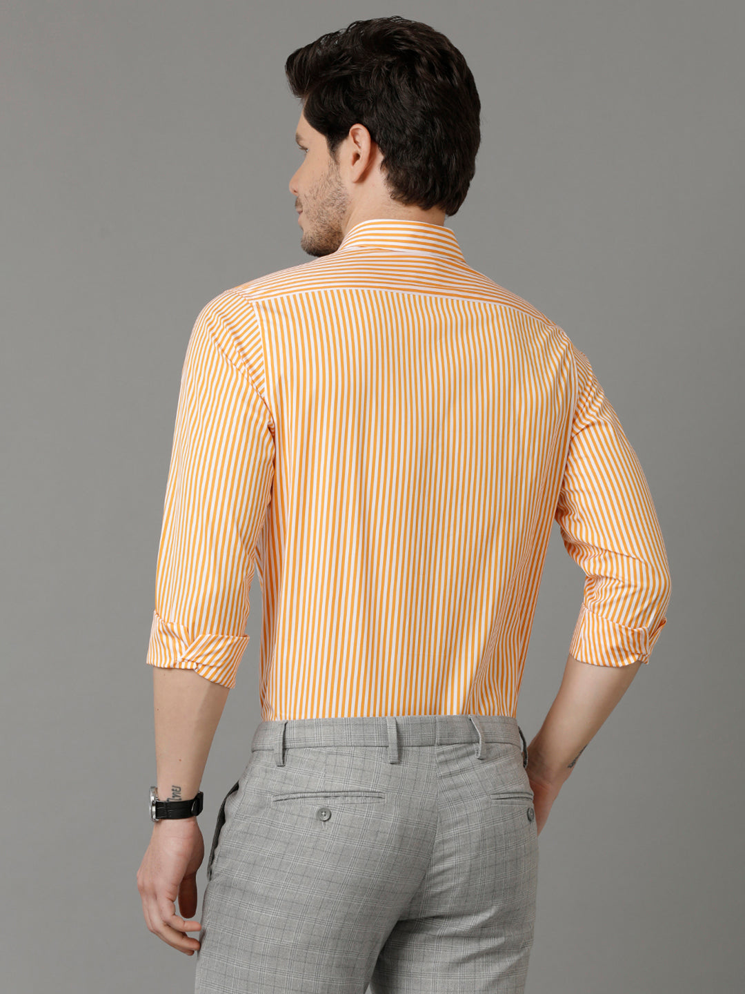 Aldeno Mens Regular Fit Vertical Stripes Orange Casual Cotton Shirt (CARLL)