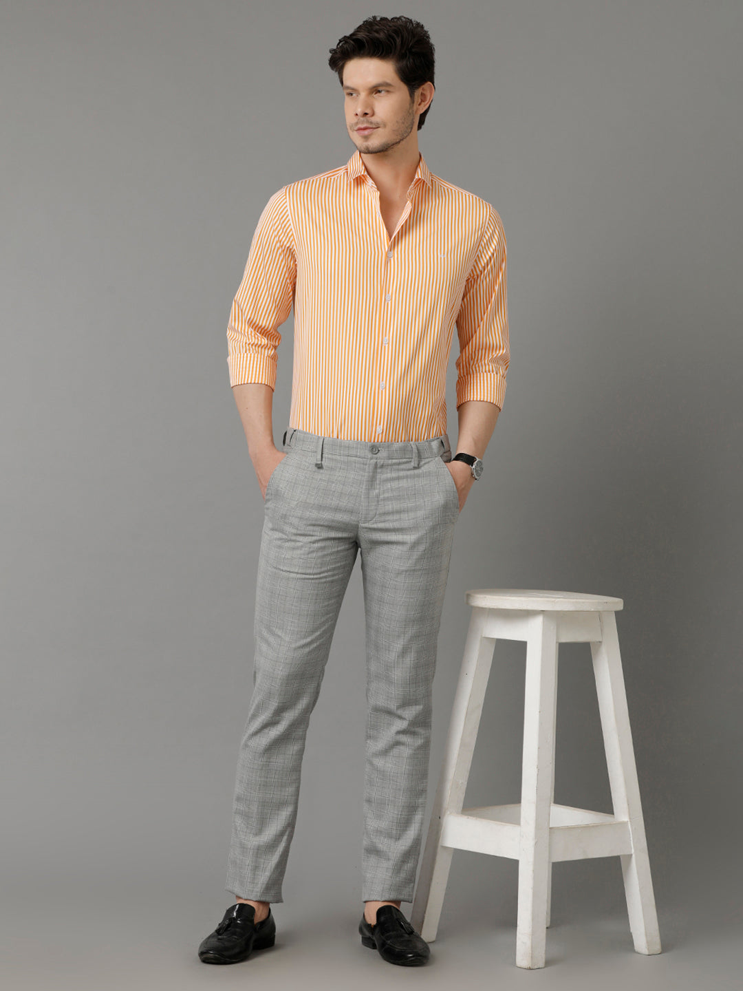 Aldeno Mens Regular Fit Vertical Stripes Orange Casual Cotton Shirt (CARLL)