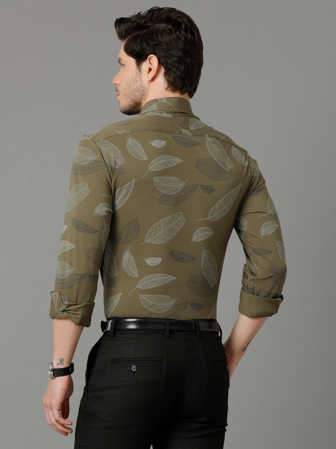 Aldeno Mens Regular Fit Floral Print Green Casual Knitted Cotton Shirt (CARSO)