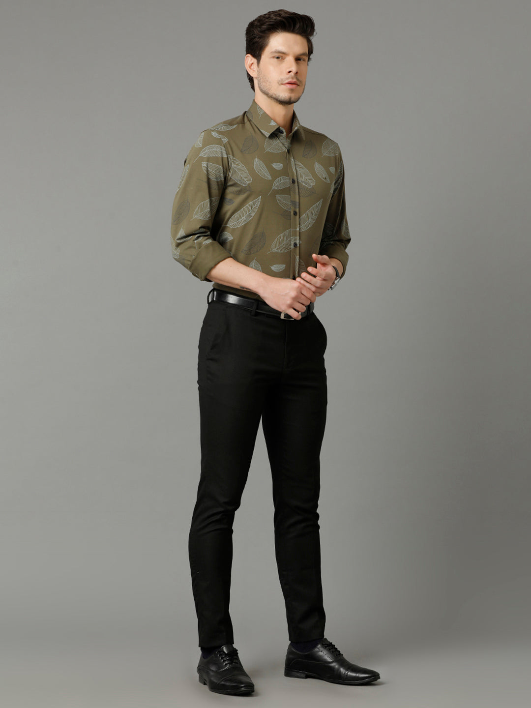 Aldeno Mens Regular Fit Floral Print Green Casual Knitted Cotton Shirt (CARSO)