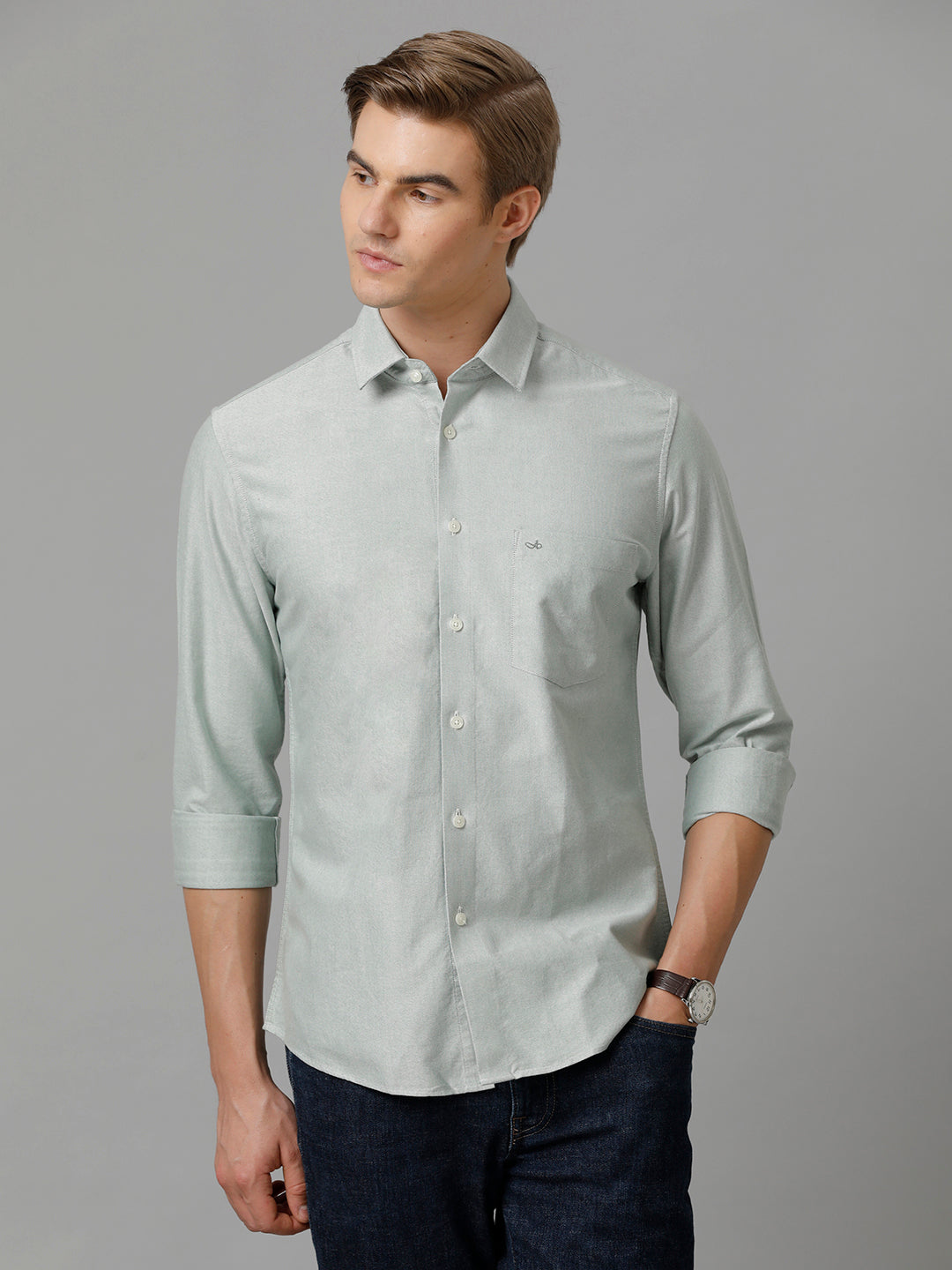 Aldeno Men Solid Casual Green Shirt (CASEY)