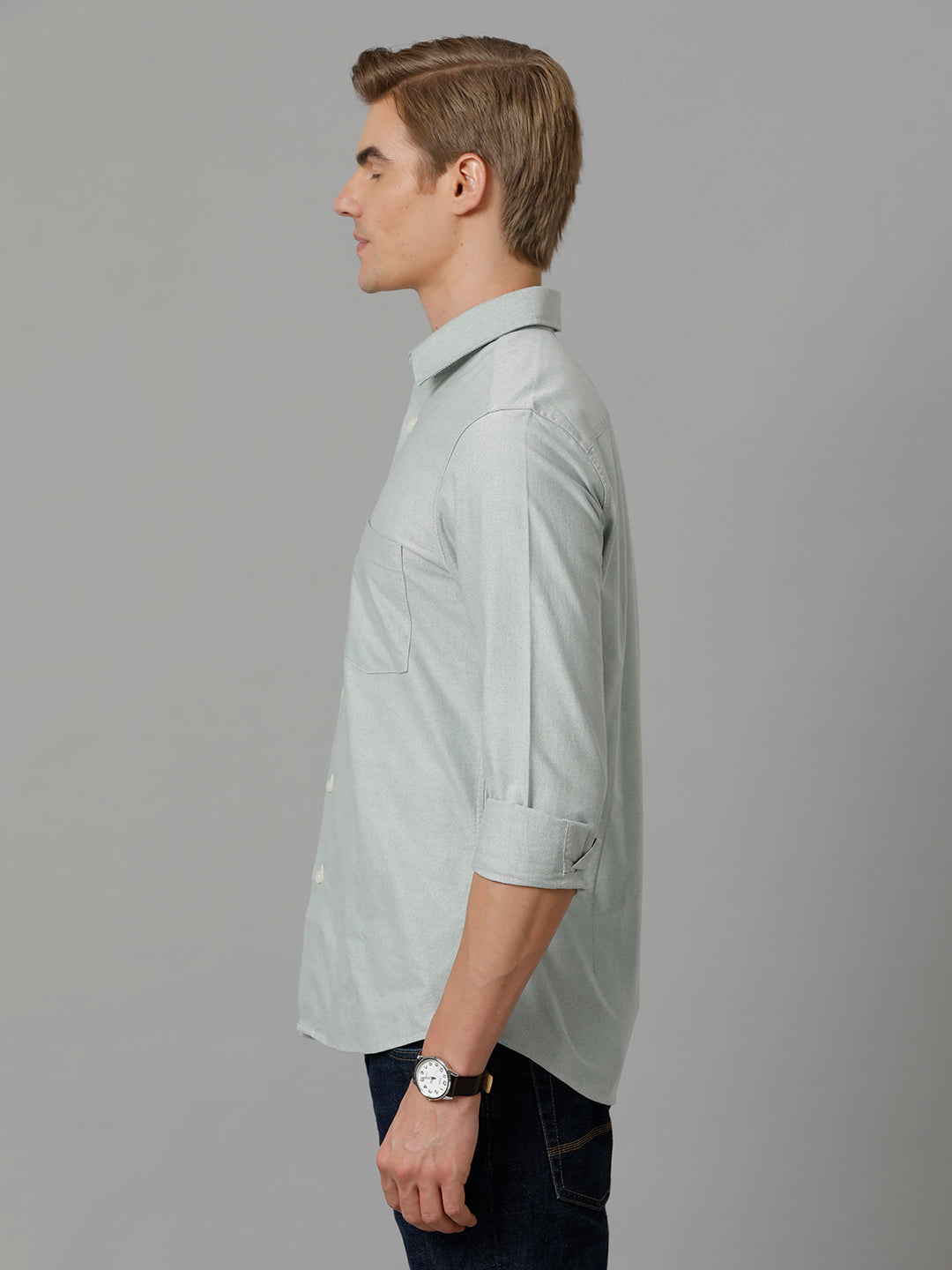 Aldeno Men Solid Casual Green Shirt (CASEY)