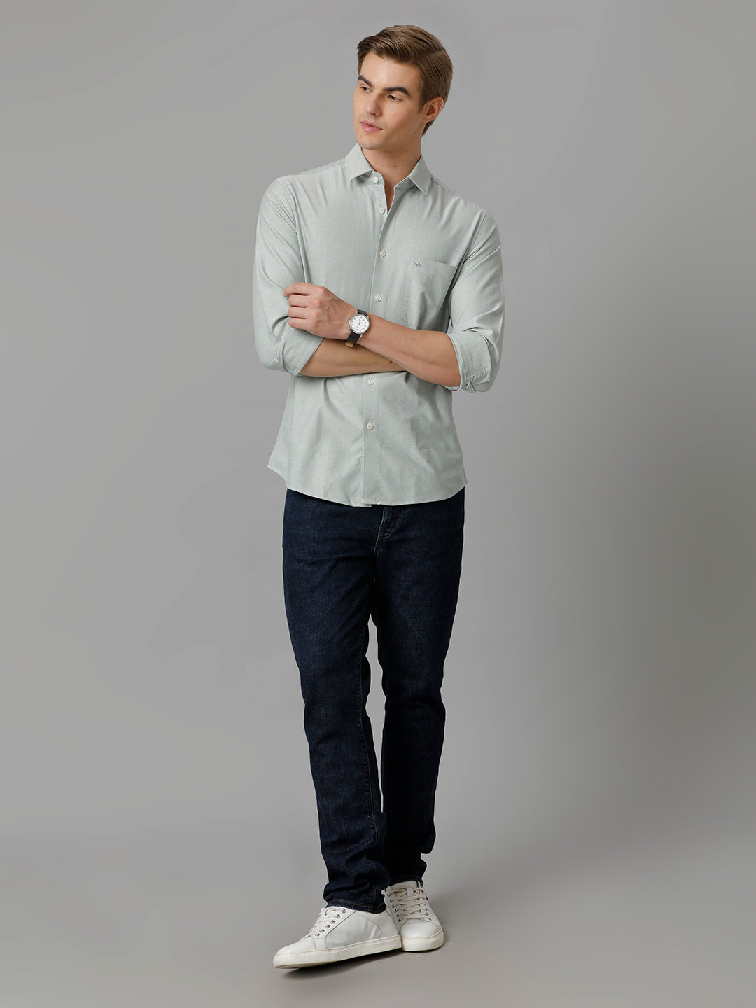 Aldeno Men Solid Casual Green Shirt (CASEY)