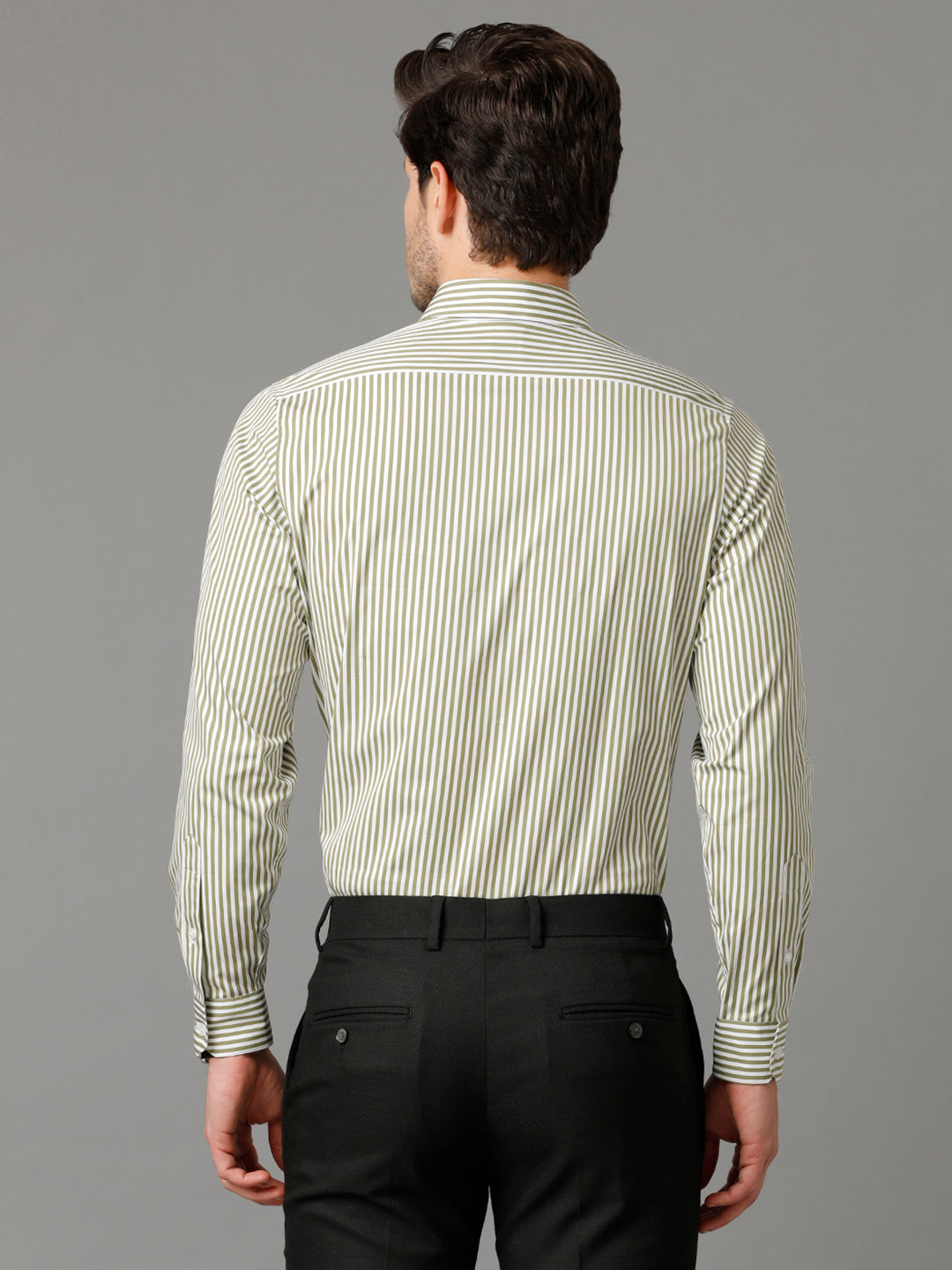Aldeno Mens Regular Fit Vertical Stripes Green Casual Cotton Shirt (CASS)