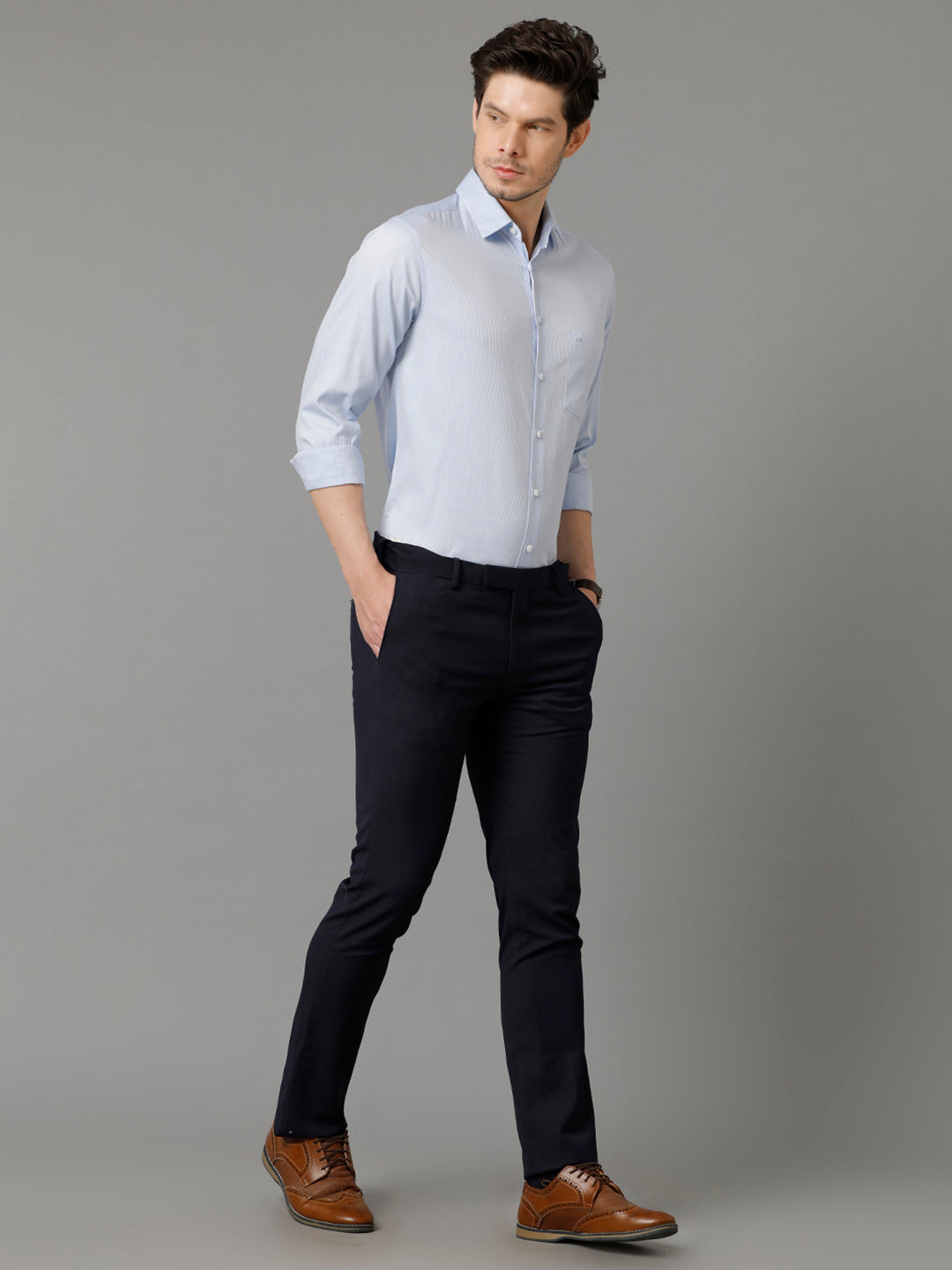Aldeno Mens Regular Fit Vertical Stripes Blue Formal Cotton Shirt (CEDAR)