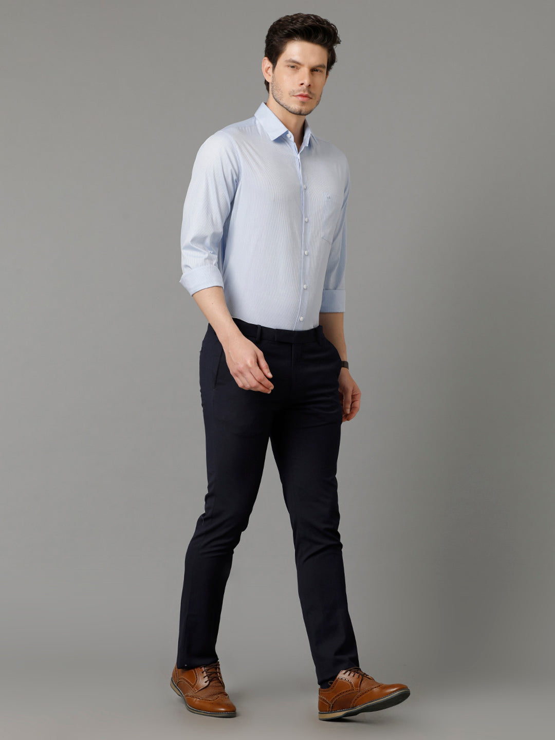 Aldeno Mens Regular Fit Vertical Stripes Blue Formal Cotton Shirt (CEDAR)