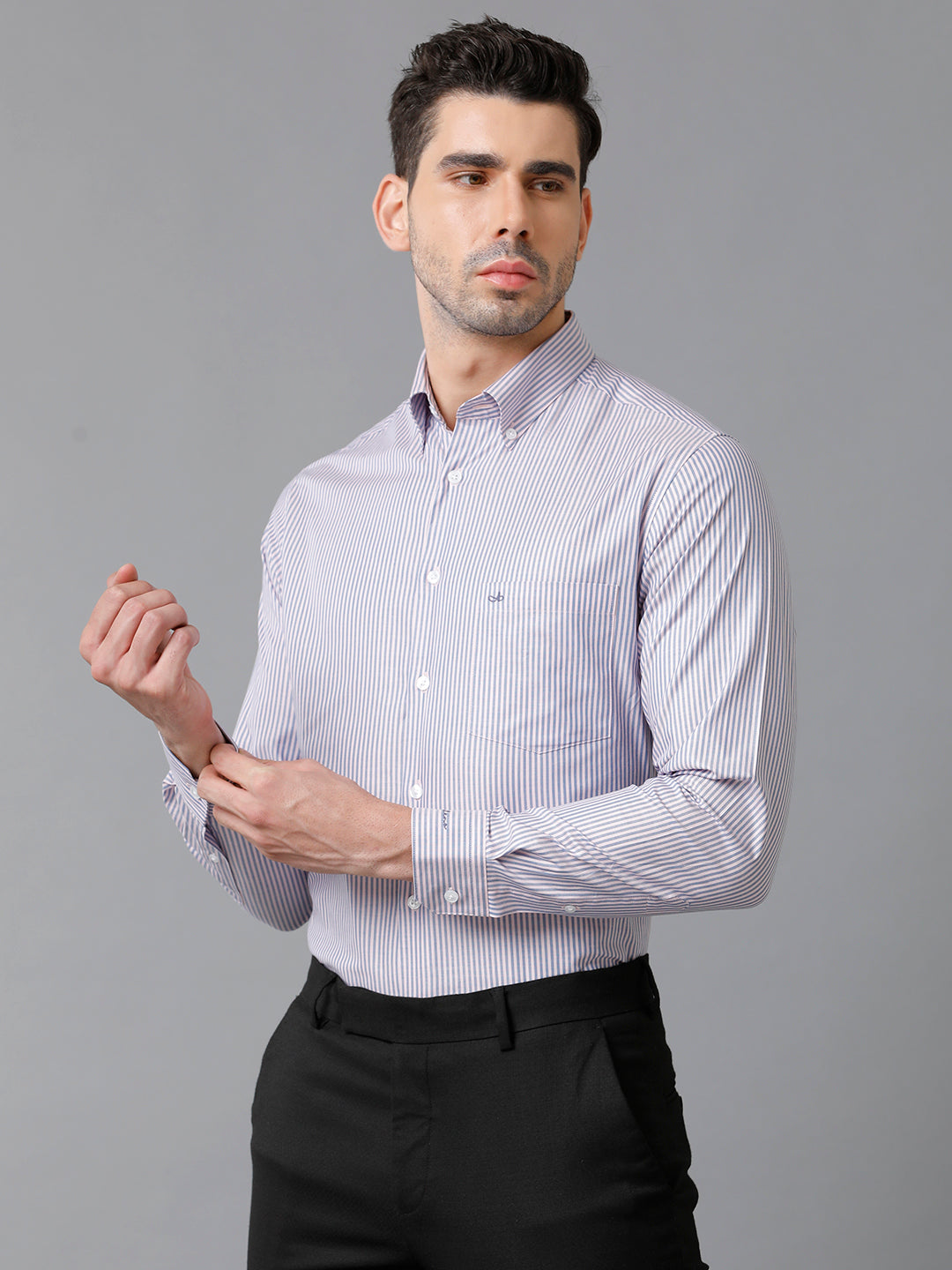 Aldeno Mens Vertical Stripes Formal Pink Shirt (CHAEL)