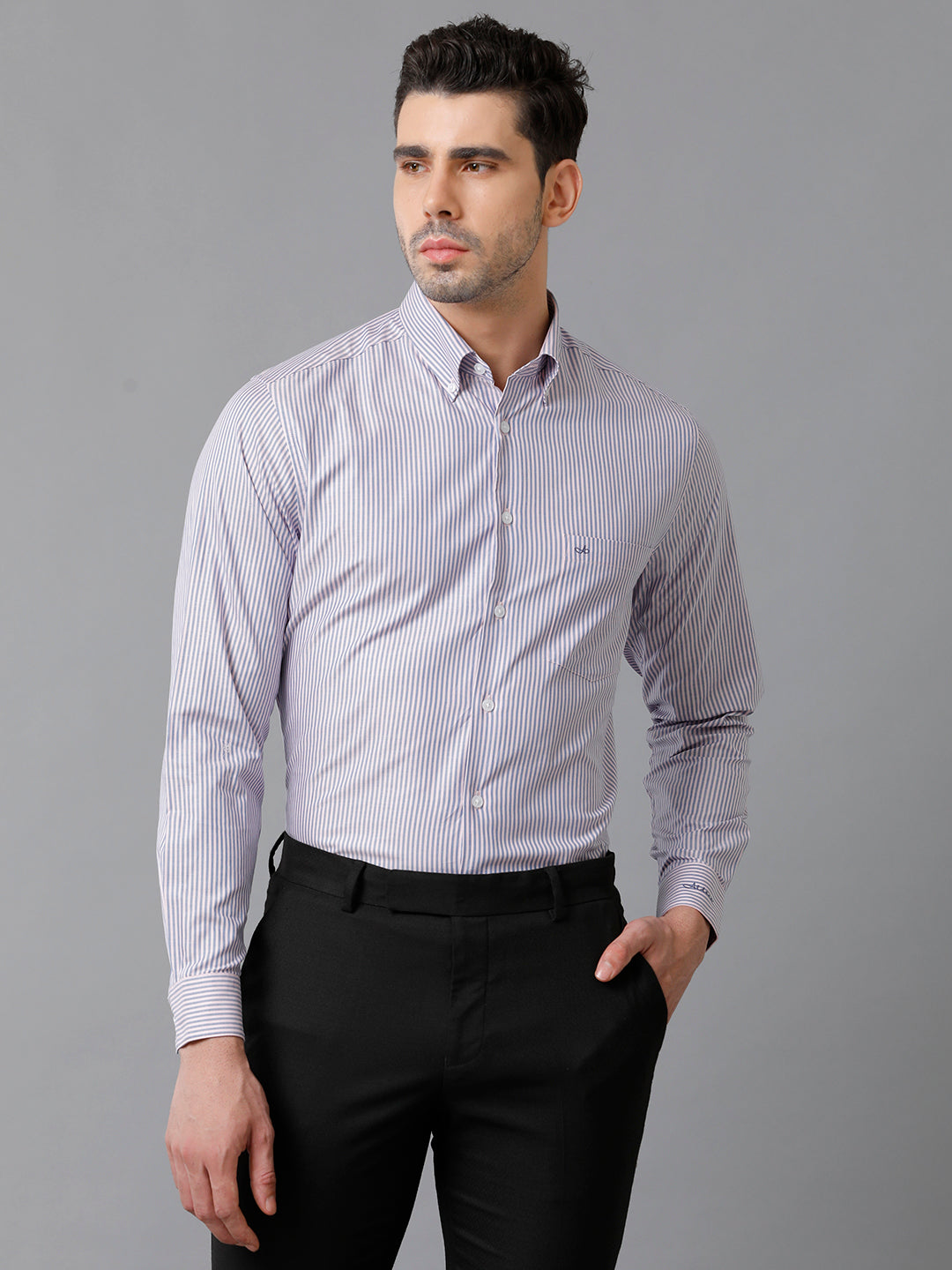 Aldeno Mens Vertical Stripes Formal Pink Shirt (CHAEL)