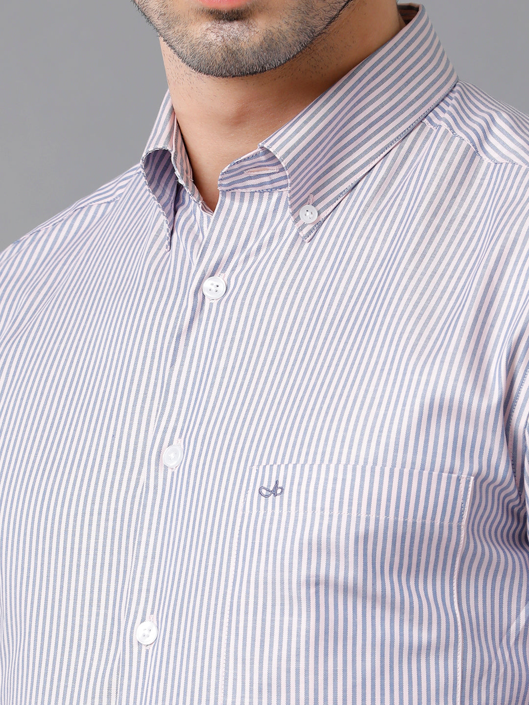 Aldeno Mens Vertical Stripes Formal Pink Shirt (CHAEL)