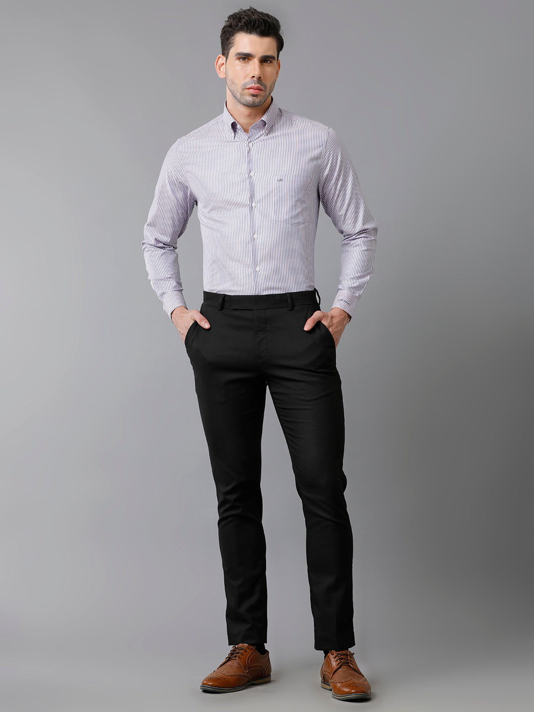 Aldeno Mens Vertical Stripes Formal Pink Shirt (CHAEL)