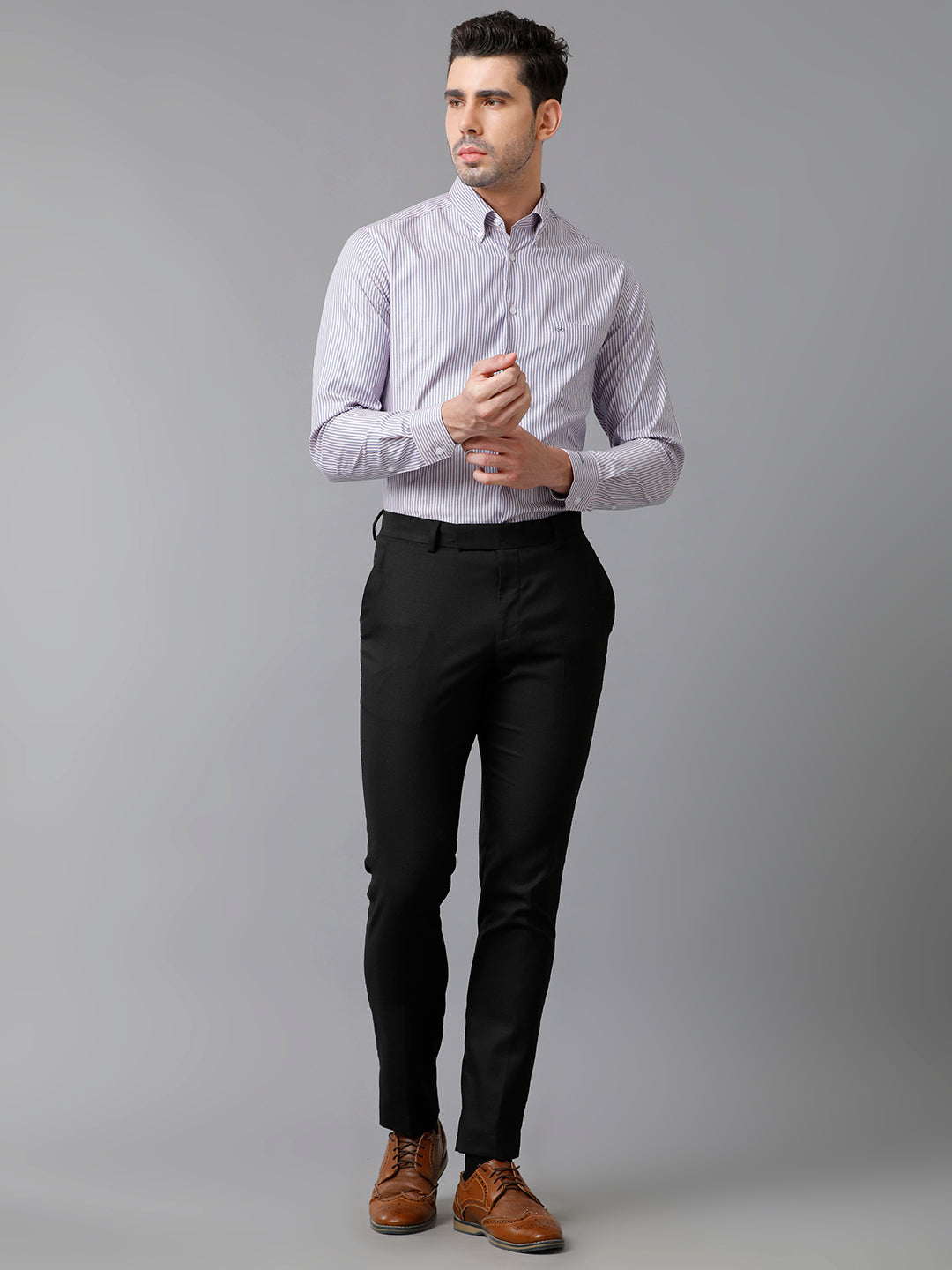 Aldeno Mens Vertical Stripes Formal Pink Shirt (CHAEL)