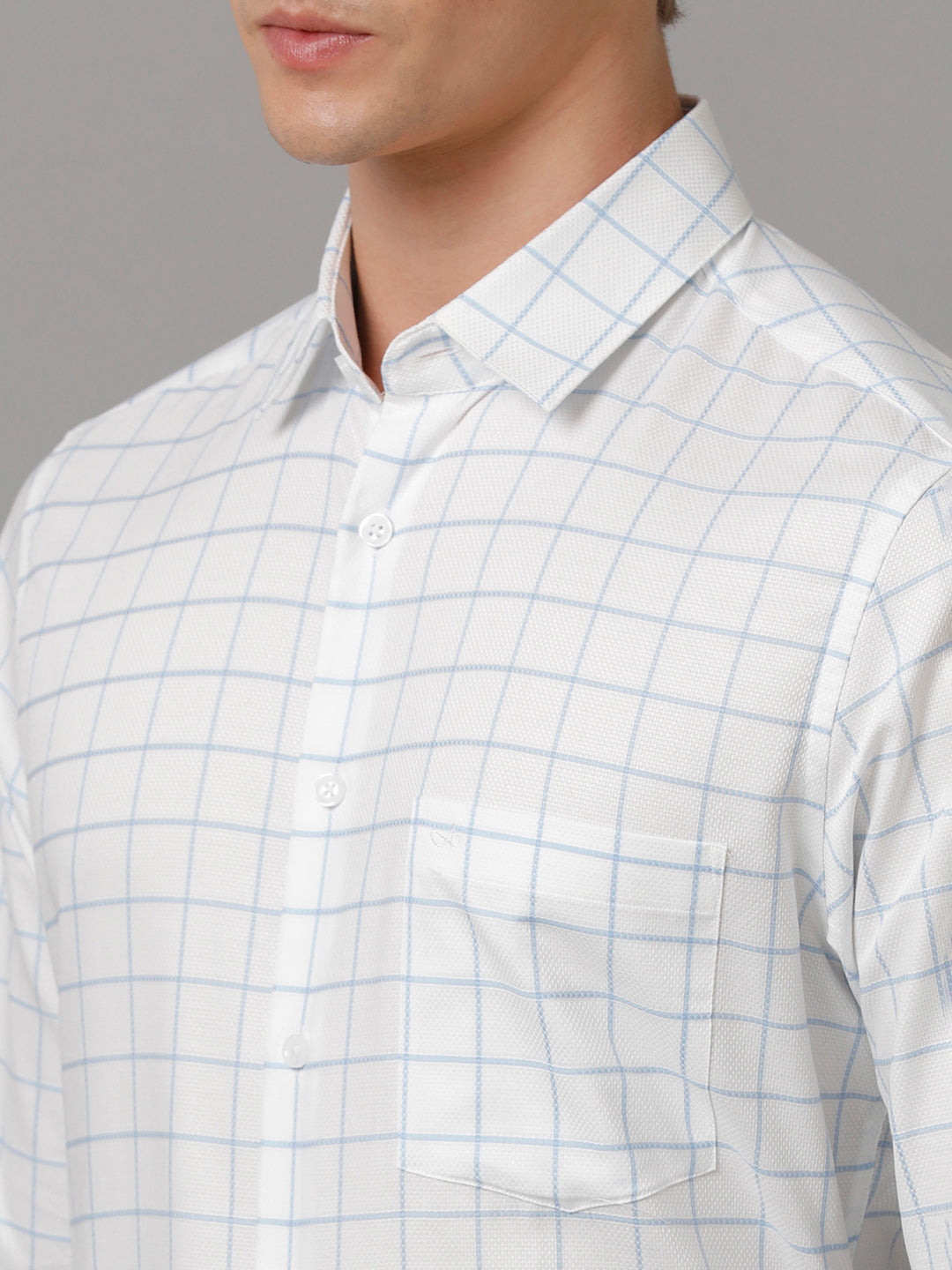 Aldeno Men Checkered Formal White Shirt (CHASE)