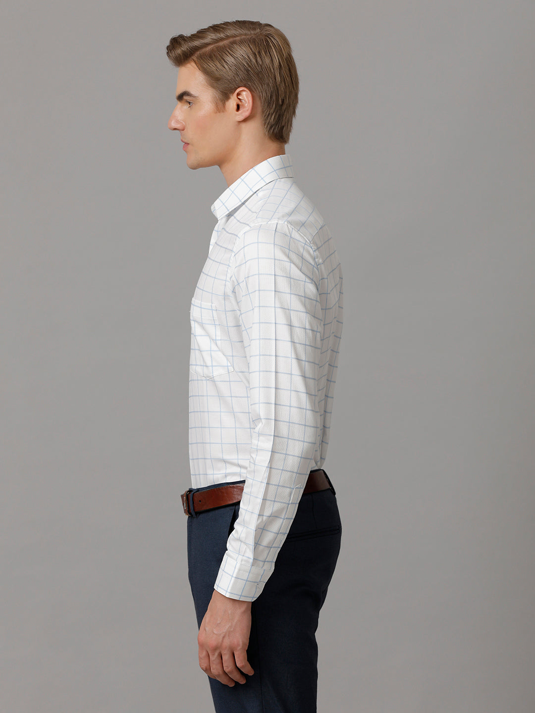 Aldeno Men Checkered Formal White Shirt (CHASE)