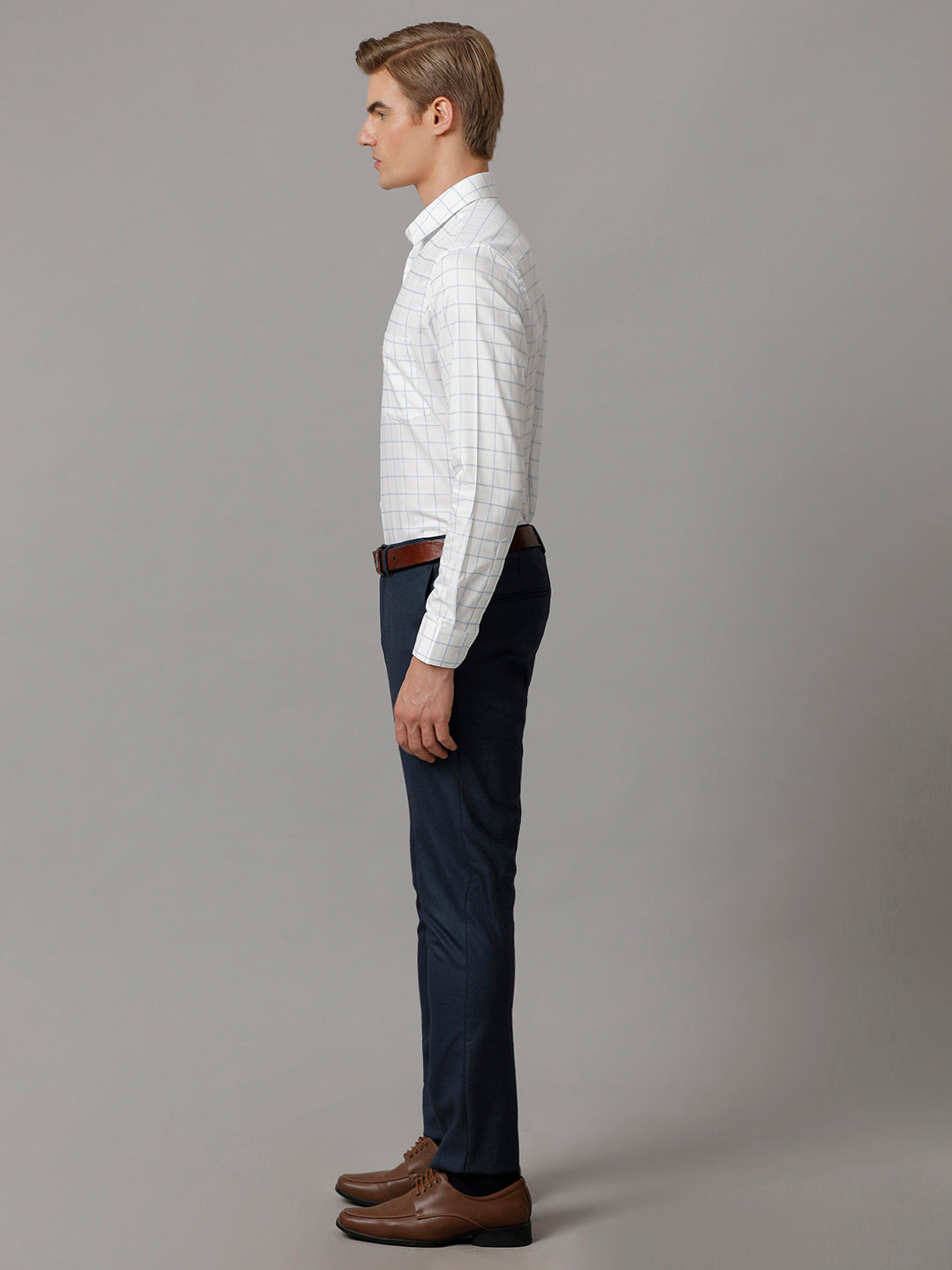 Aldeno Men Checkered Formal White Shirt (CHASE)