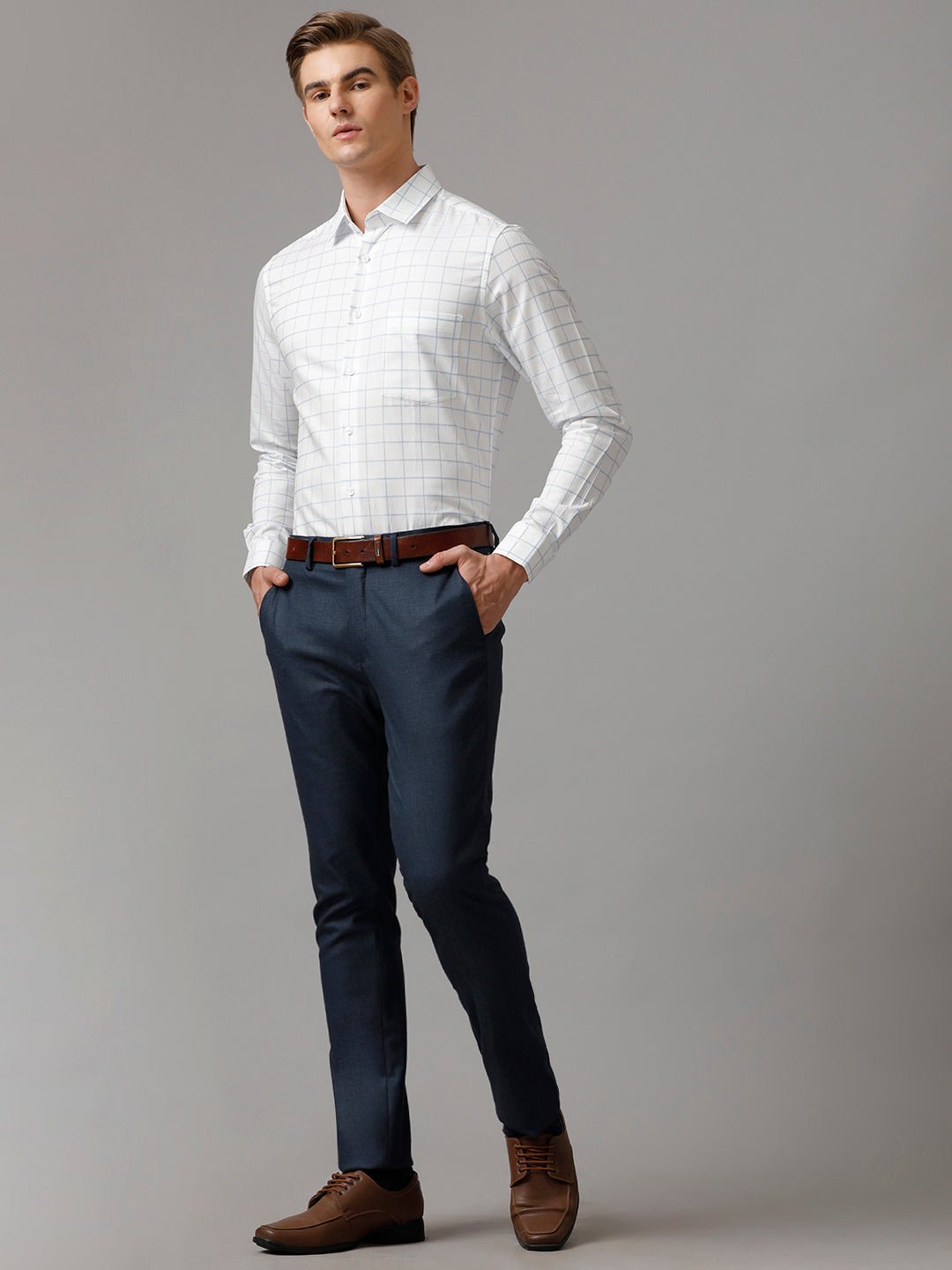 Aldeno Men Checkered Formal White Shirt (CHASE)