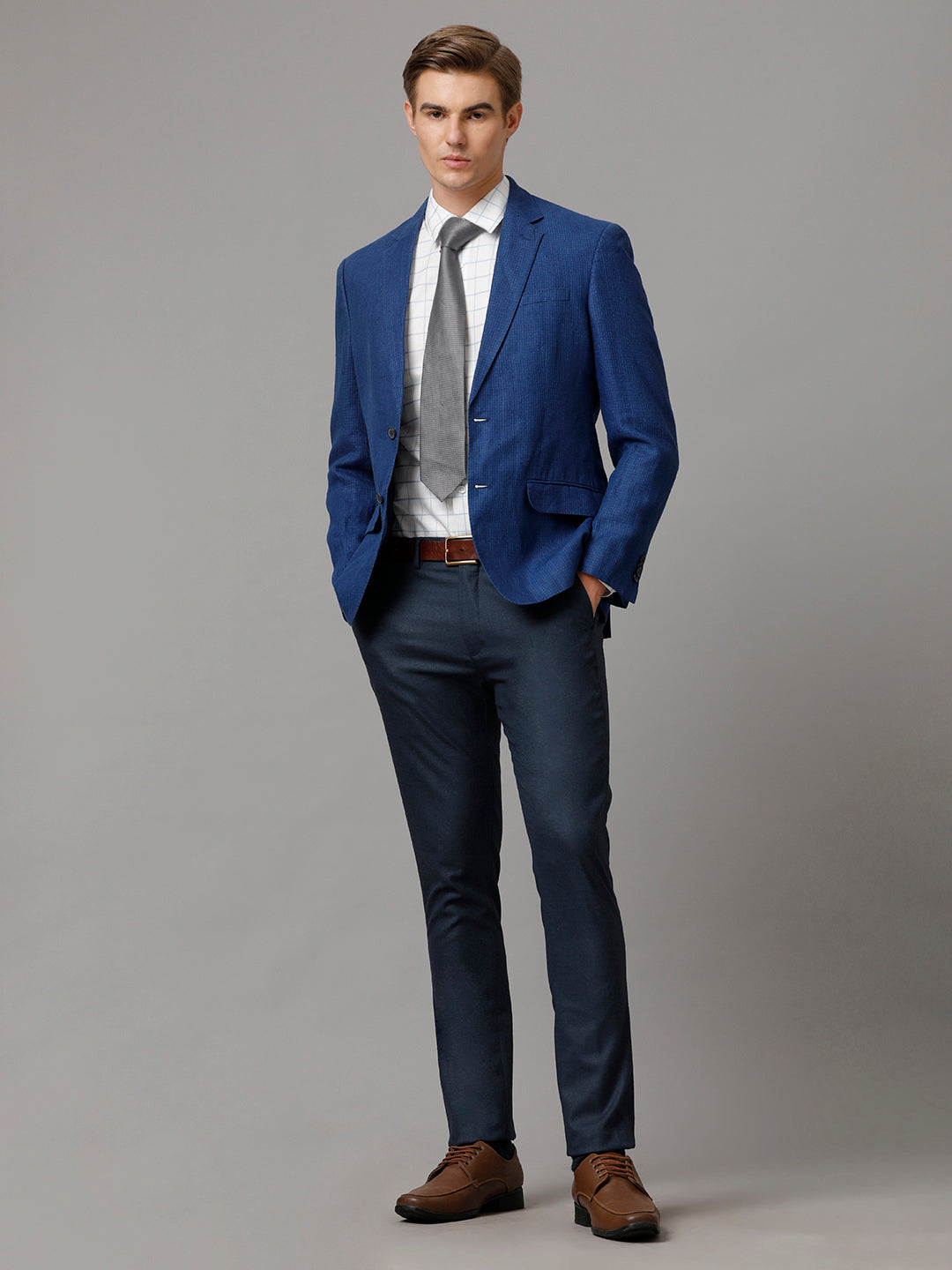 Aldeno Men Checkered Formal White Shirt (CHASE)