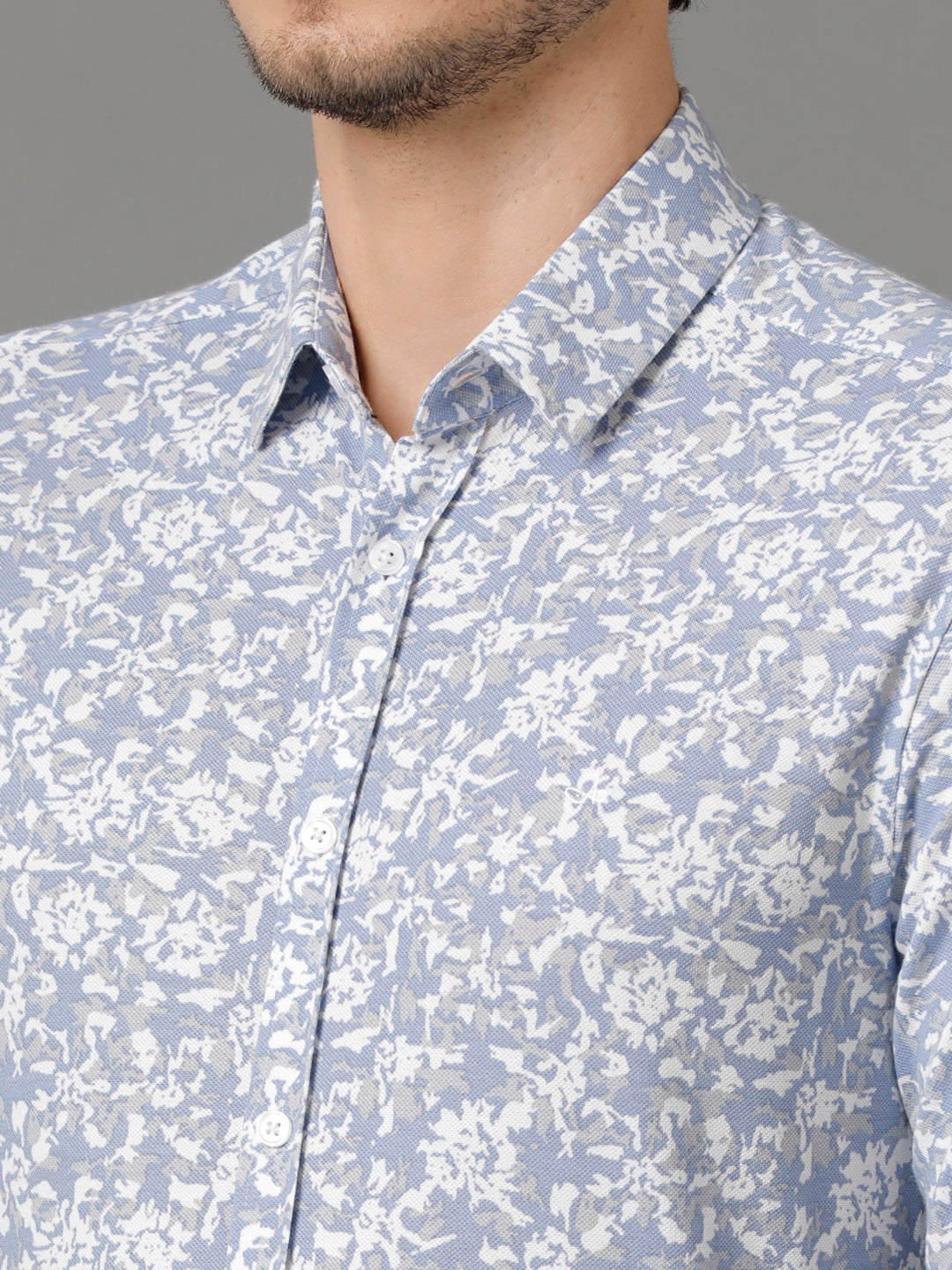 Aldeno Mens Regular Fit Abstract Print White Casual Knitted Cotton Shirt (CLAVE)