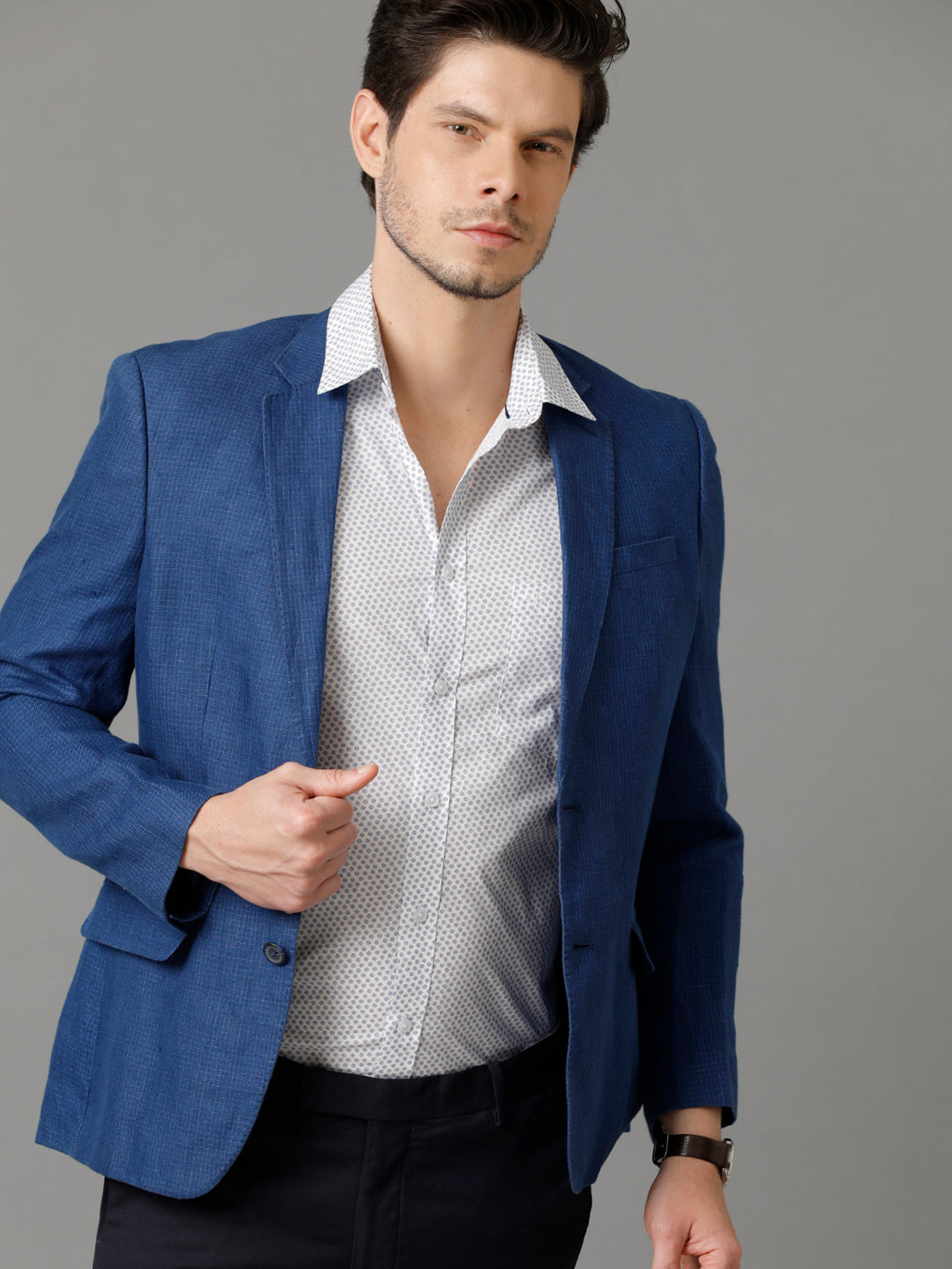 Aldeno Mens Slim Fit Floral Print Blue Formal Cotton Shirt (CLAY)