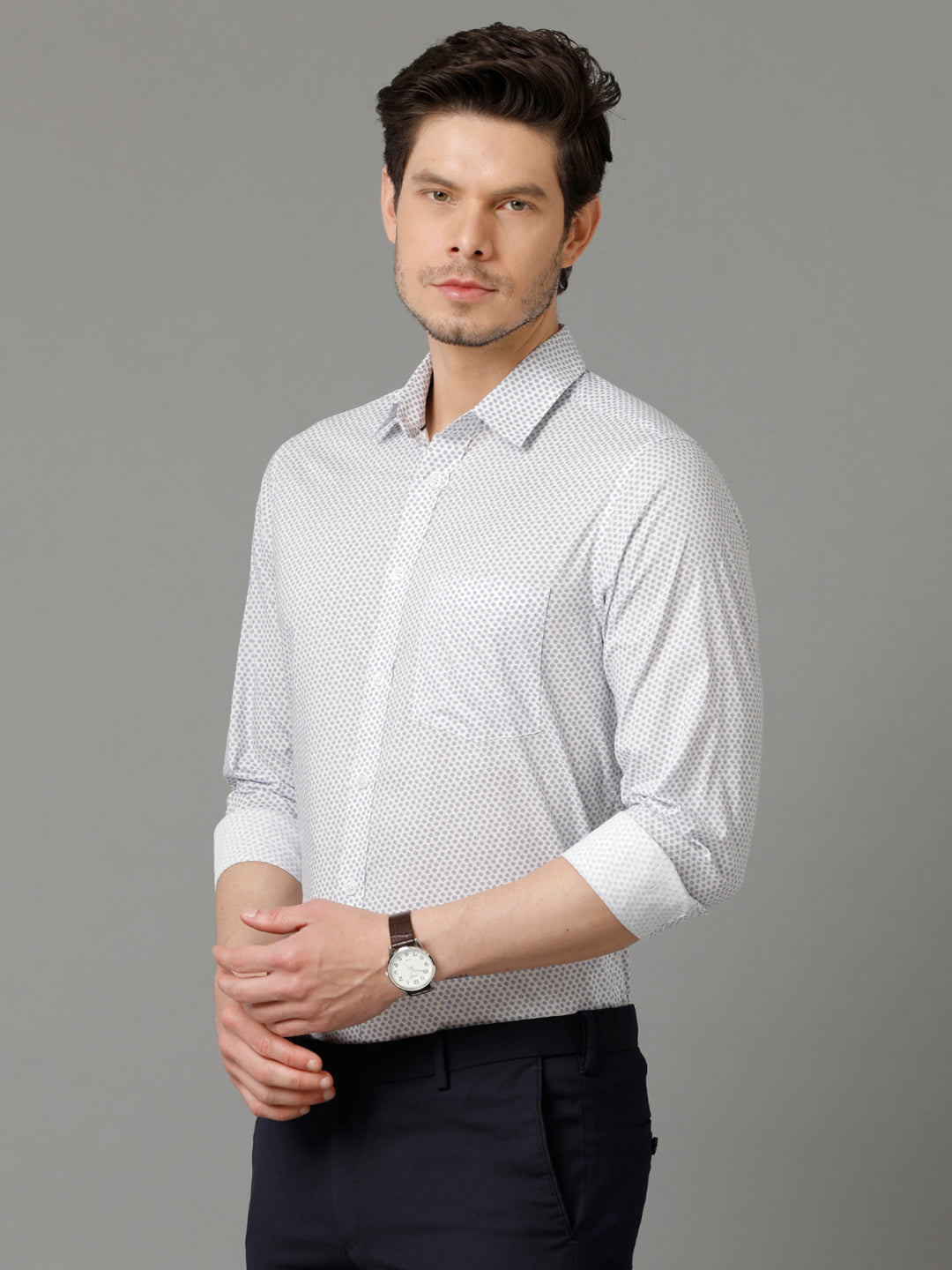 Aldeno Mens Slim Fit Floral Print Blue Formal Cotton Shirt (CLAY)