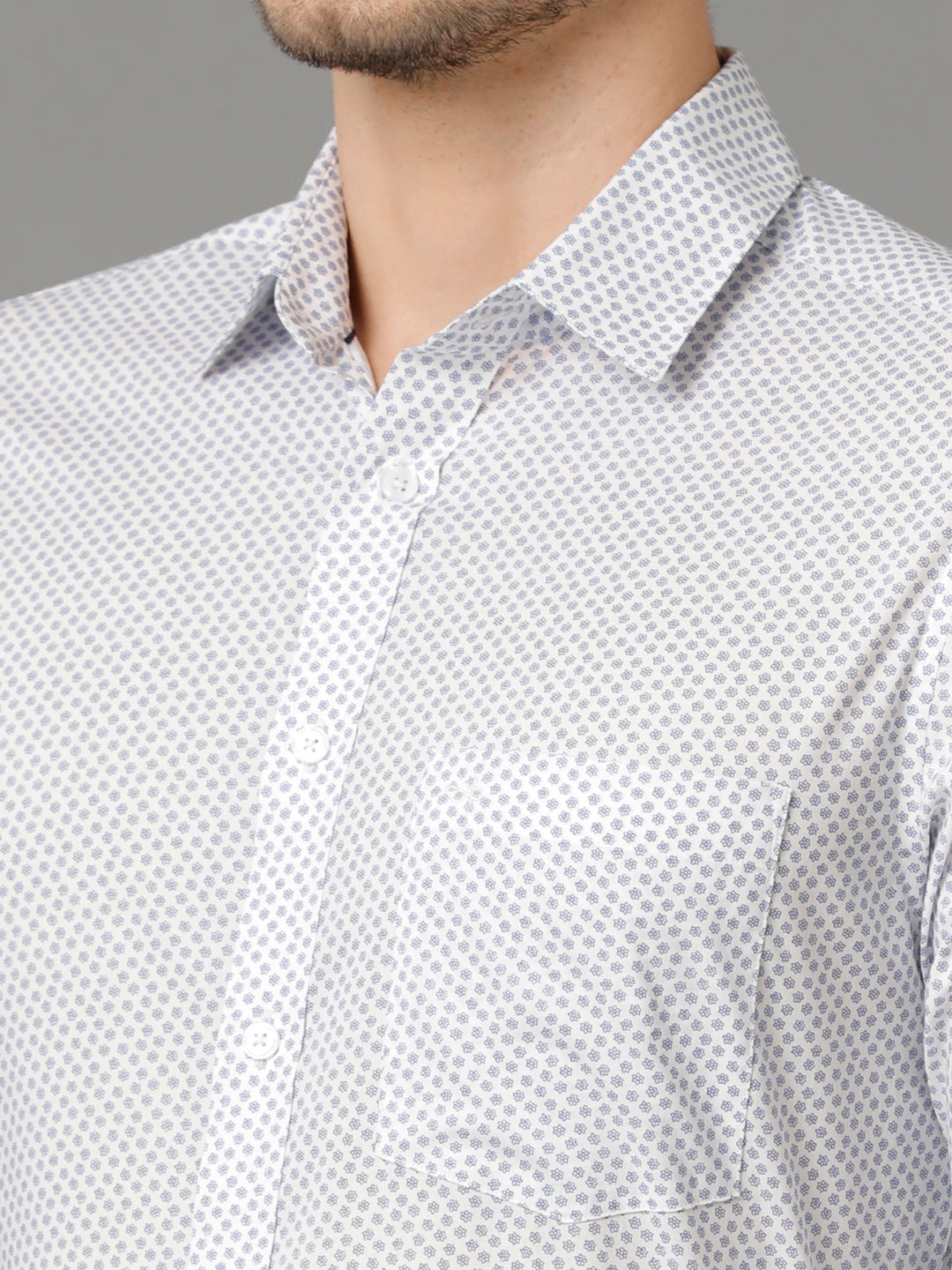 Aldeno Mens Slim Fit Floral Print Blue Formal Cotton Shirt (CLAY)