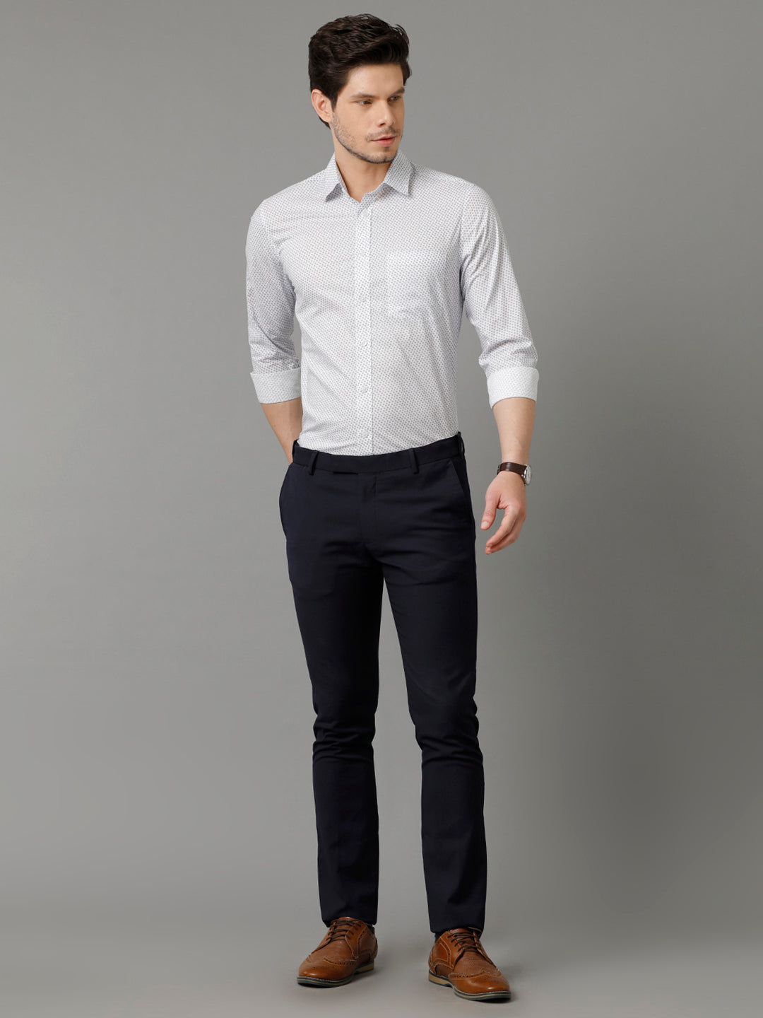 Aldeno Mens Slim Fit Floral Print Blue Formal Cotton Shirt (CLAY)