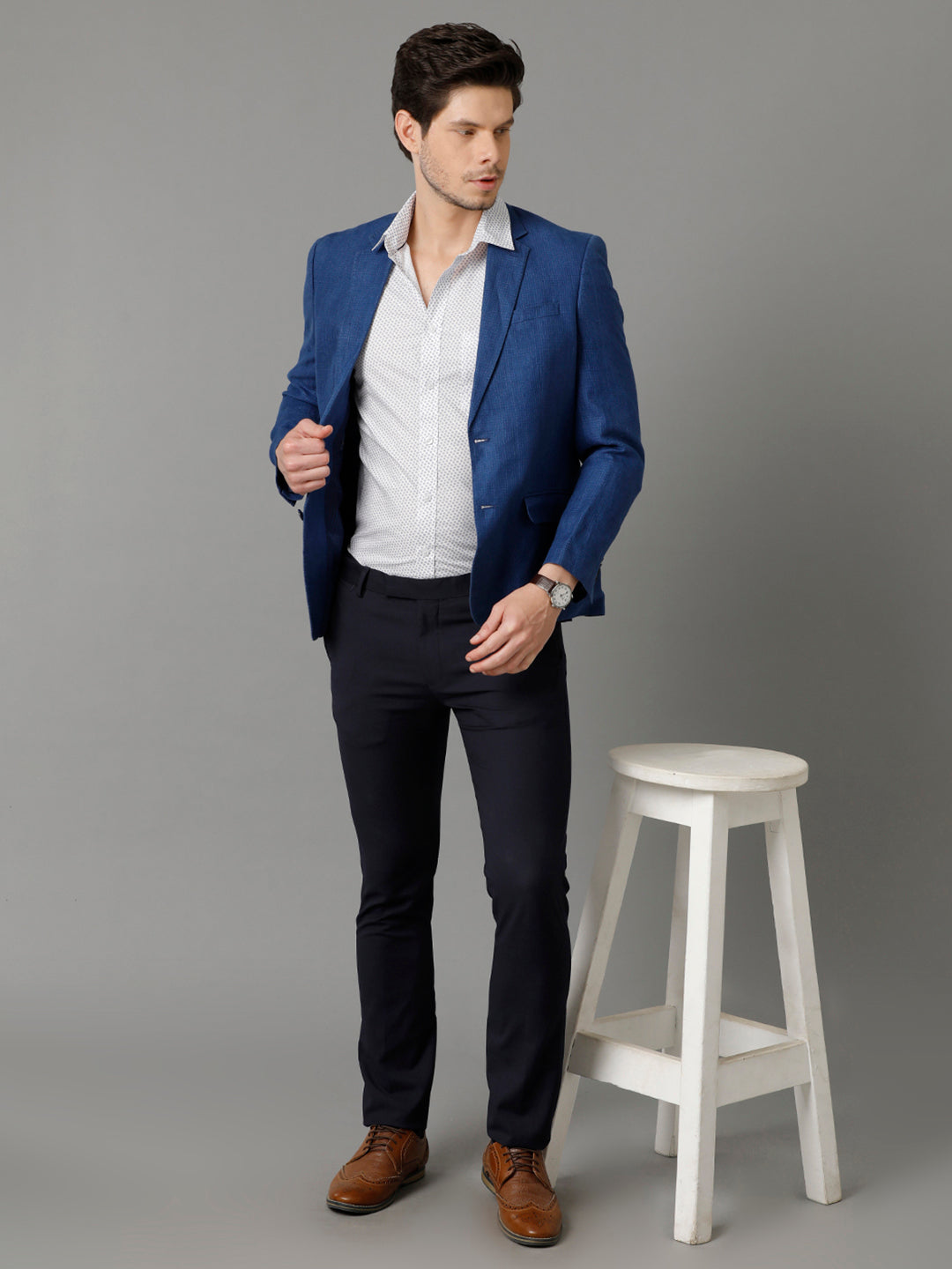 Aldeno Mens Slim Fit Floral Print Blue Formal Cotton Shirt (CLAY)