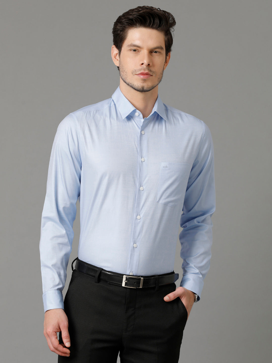 Aldeno Mens Regular Fit Solid Blue Formal Cotton Shirt (CLIVE)